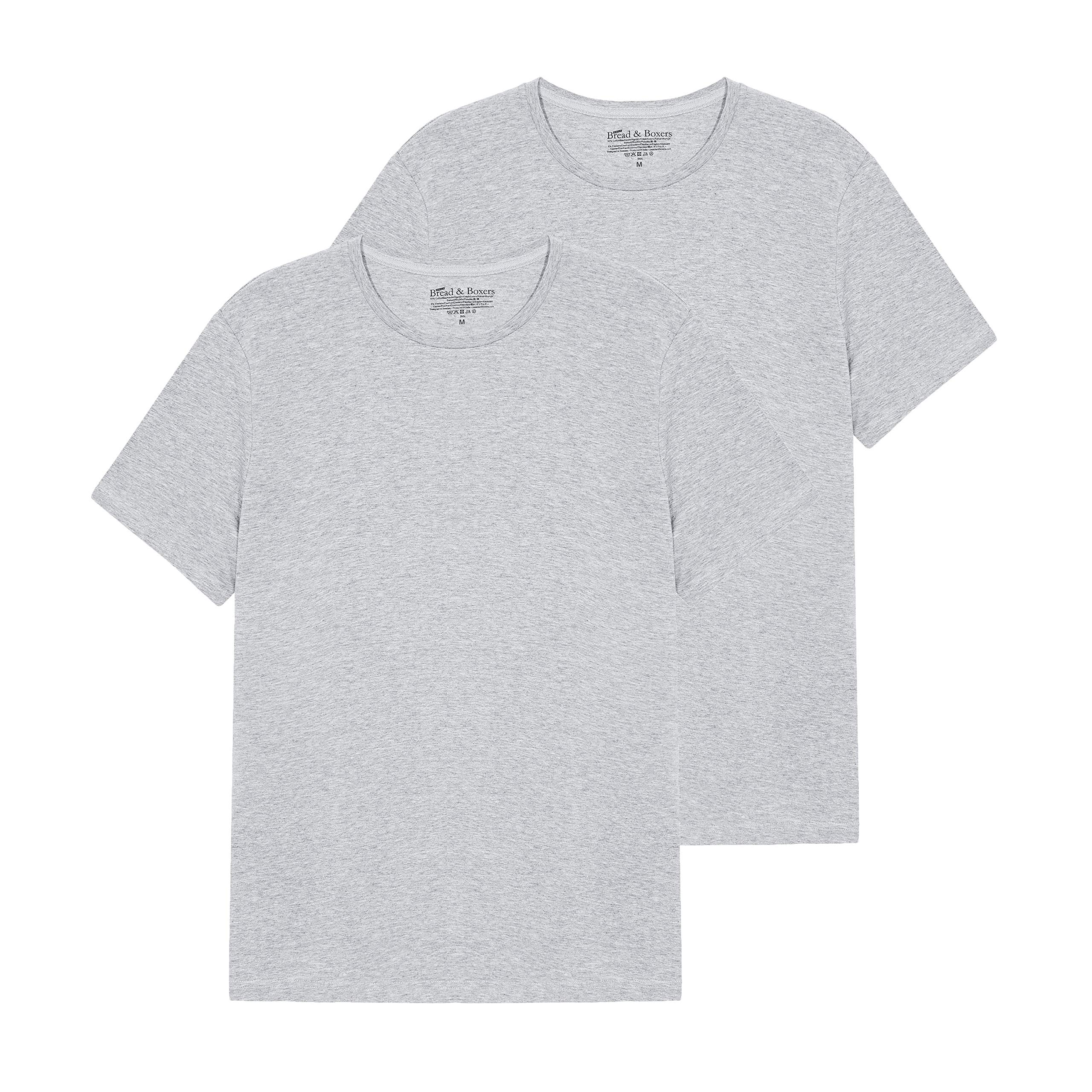 Bread & Boxers 2-Pack Men's Crew Neck T-Shirts - Soft Cotton Blend Grey Melange (Medium) for Casual Wear & Layering