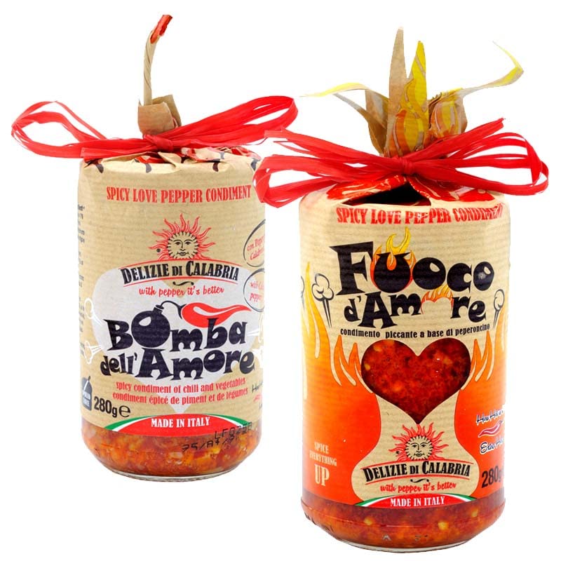 Delicious Spicy Calabrian Sausage - Fuoco e Bomba d'Amore Hot Sauce 280g x 2 Pack | Authentic Italian Flavor for Pasta, Pizza & Charcuterie Boards
