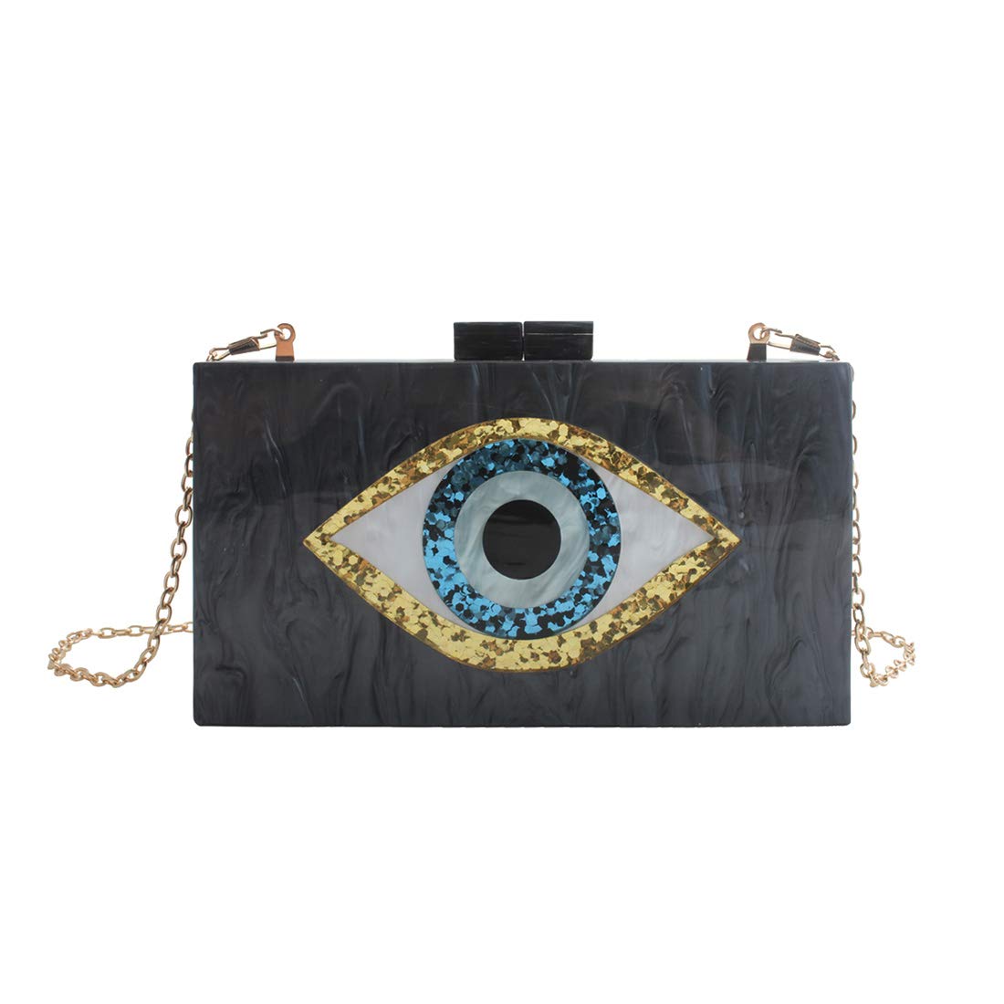 LETODE Women's Evil Eye Acrylic Clutch Purse - Glitter Evening Bag with Chain, Shoulder & Crossbody Strap - Perfect for Parties, Weddings & Night Out