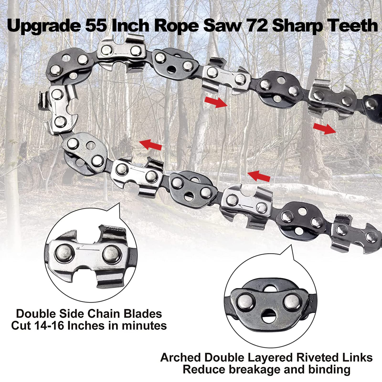 55 Inch Rope Chainsaw with 72 Sharp Teeth & 45.6 Feet Paracord Kit - YOJOR Upgraded Tree Limb Cutter for High Branches | Perfect for Camping, Gardening, and Emergency Tree Trimming
