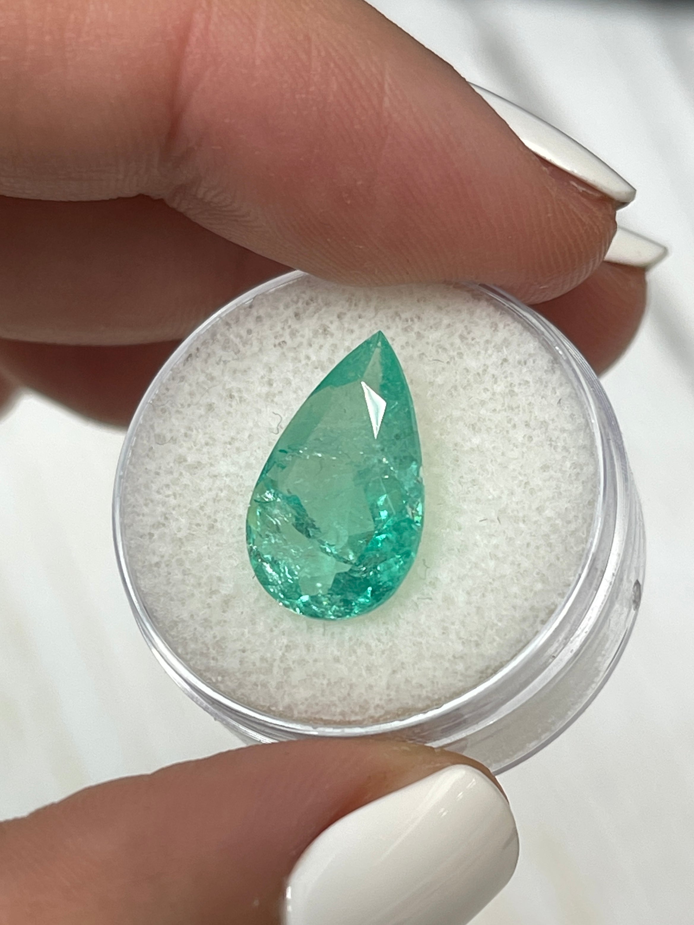 4.22 Carat 16x10mm Light Bluish Green Natural Loose Colombian Emerald Pear Cut Gemstone for Jewelry Making, Engagement Rings & Luxury Gifts