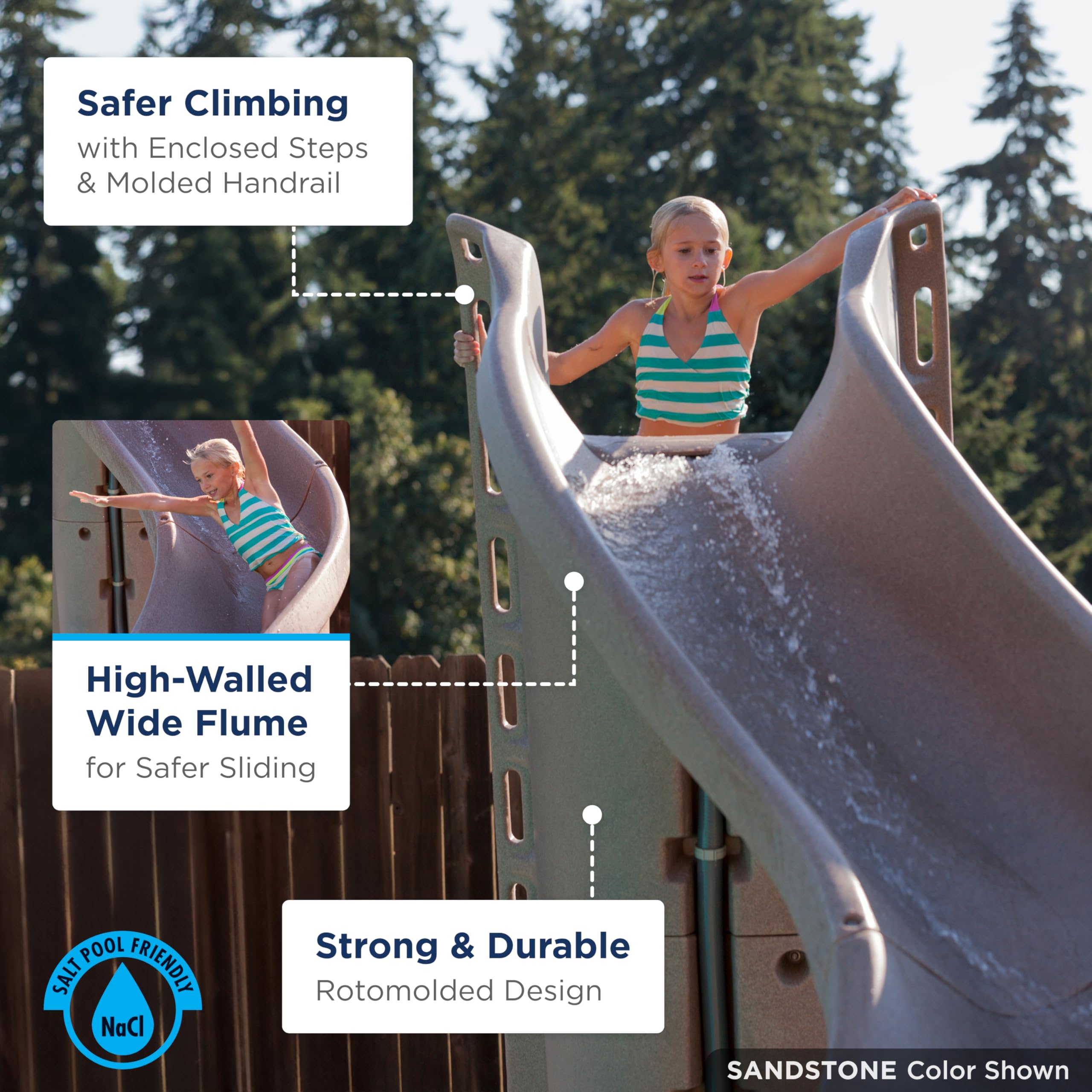 S.R. Smith 670-209-58124 Typhoon Right Curve Pool Slide, Gray Granite - Perfect for Backyard Pools and Water Parks