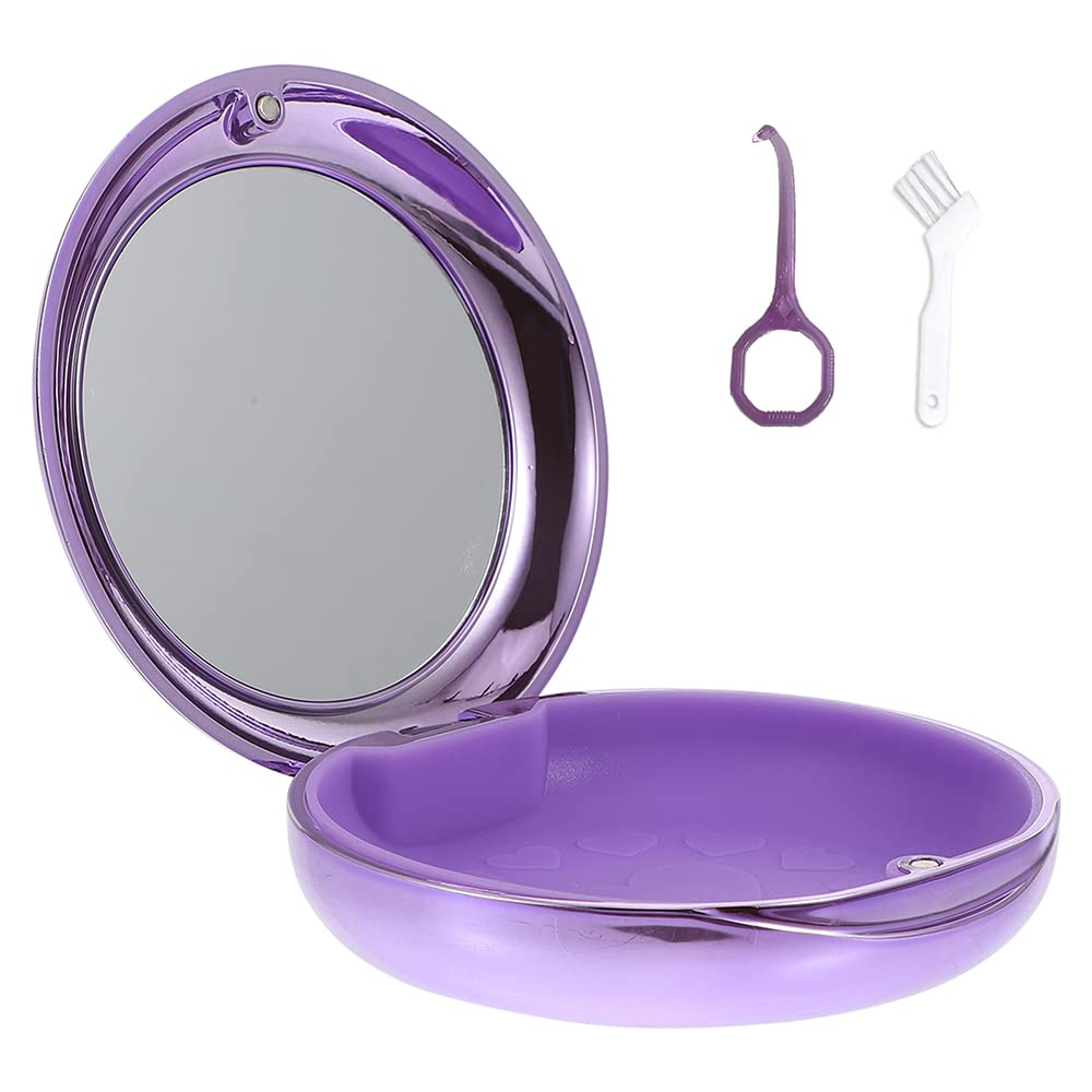 Durable Orthodontic Retainer Case with Magnetic Closure - Includes 1 Retainer Case, 1 Aligner Remover Hook & 1 Cleaning Brush (Purple) | Perfect for Travel, School & Daily Teeth Aligner Storage