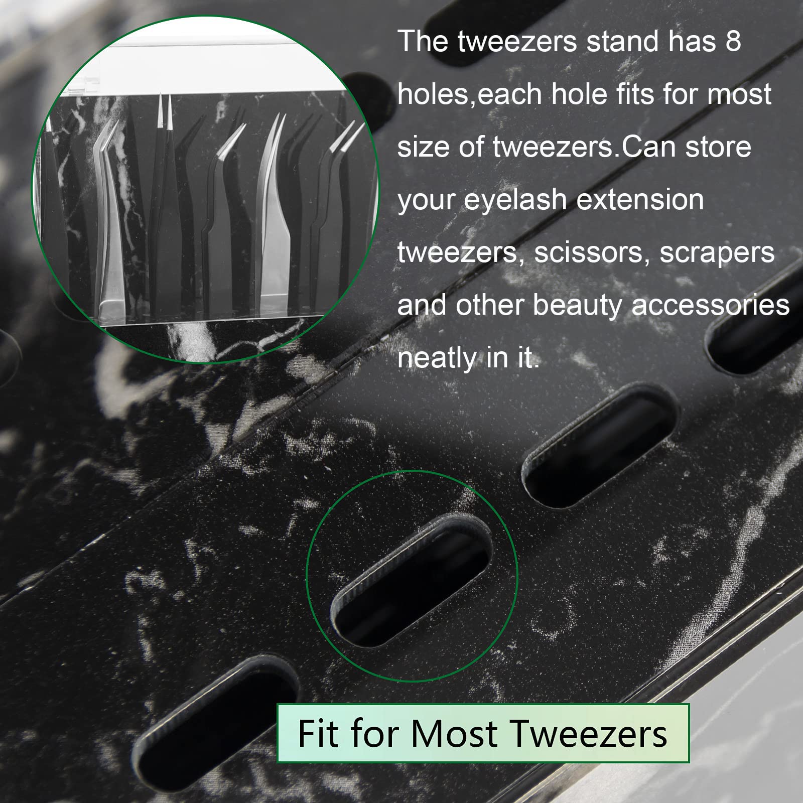 8 Holes Dust-proof Acrylic Marble Eyelash Tweezers Holder Case with Cover - Tweezer Stand Display Organizer for Lash Extensions (Black) - Perfect for Salon, Spa & Professional Lash Artists