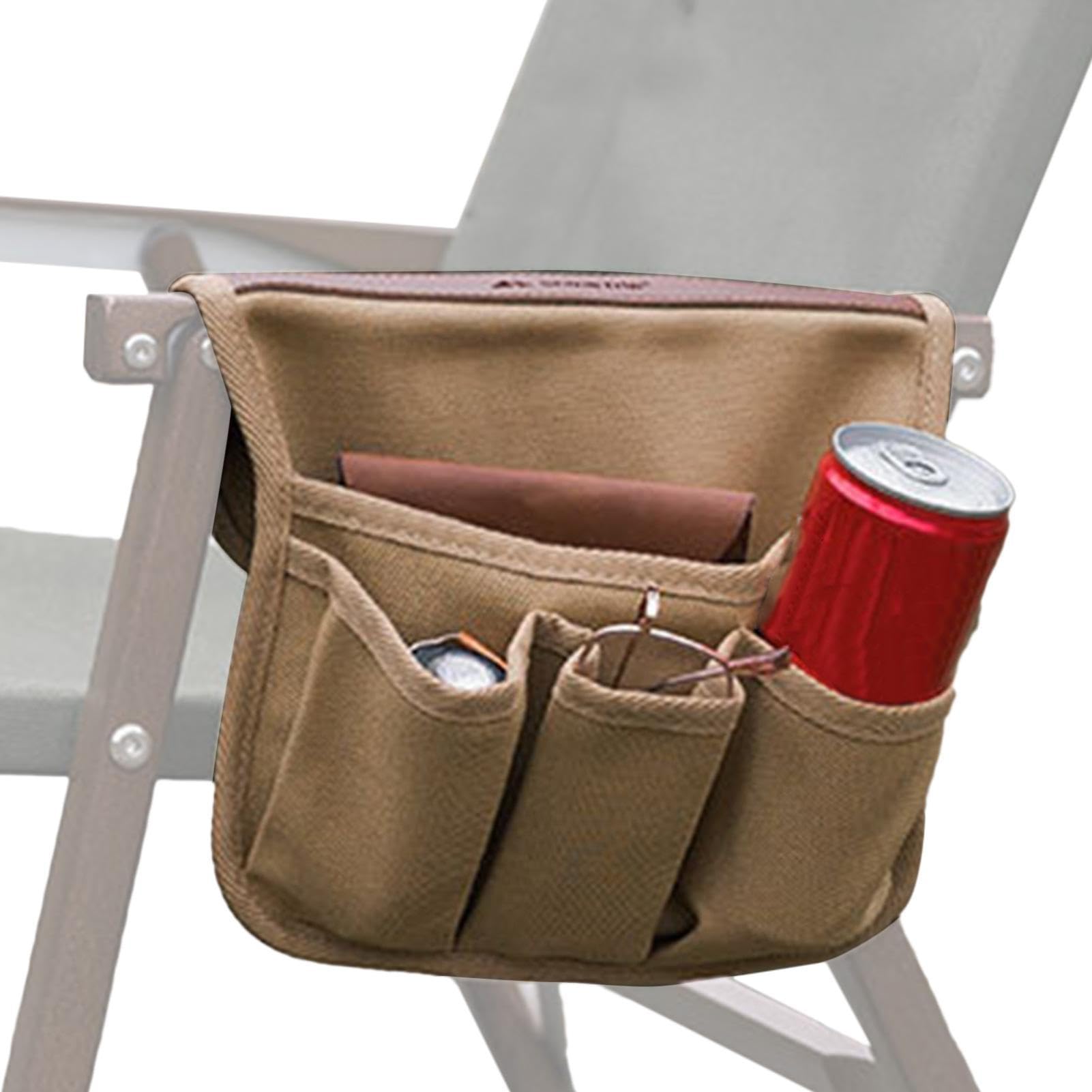 Portable Beach Chair Caddy Bag with Multiple Pockets - Foldable Camping Organizer for Outdoor, Picnic & Wheelchair Use | Double Layer Snack Storage & Armrest Organizer for Beach, Park & Travel