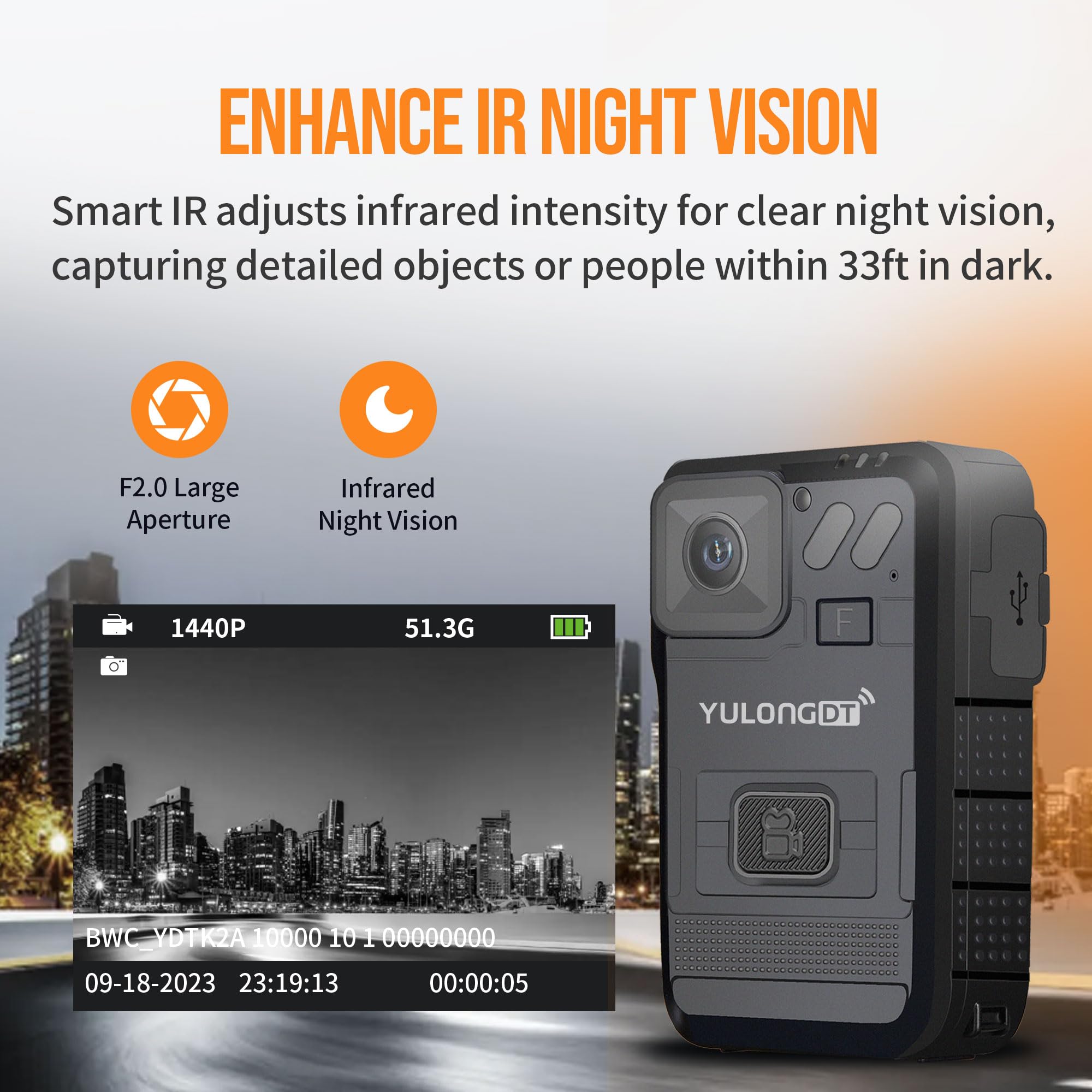 2.5K HD Body Camera with Audio & Video Recording, 4000mAh Battery, GPS, Motion Detection & Night Vision - Personal Security Camera for Law Enforcement, Home Security, Outdoor Activities, Hiking & Night Surveillance