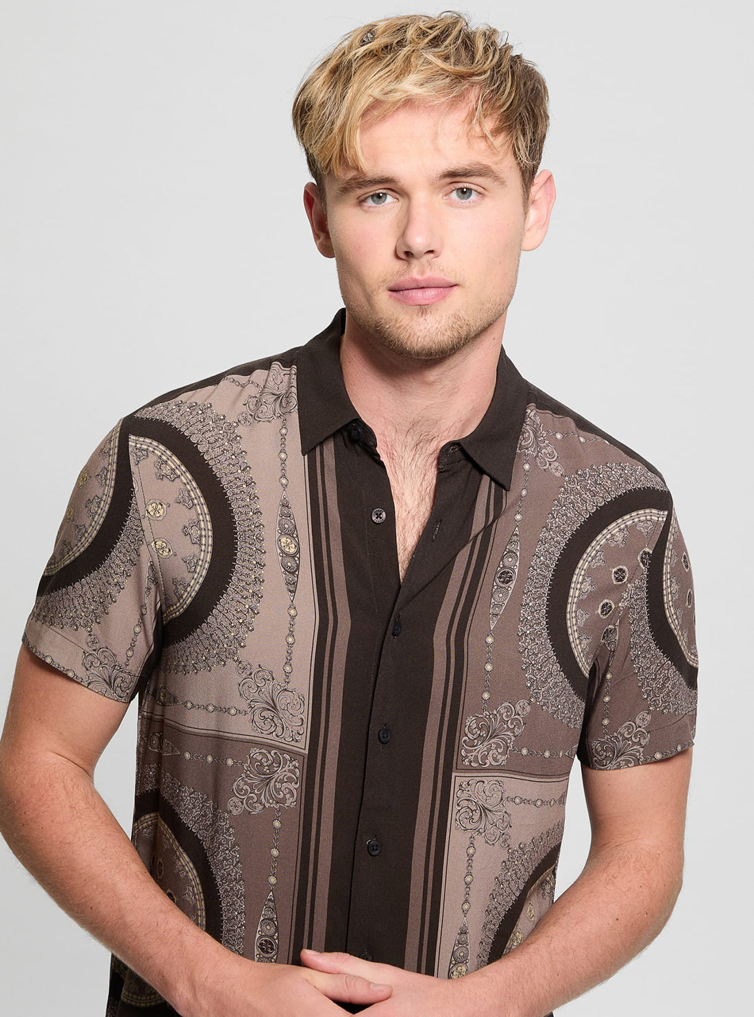 Eco-Friendly Brown Medallion Shirt for Men | Sustainable Fashion | Casual & Formal Wear | Perfect for Office, Parties & Outdoor Events
