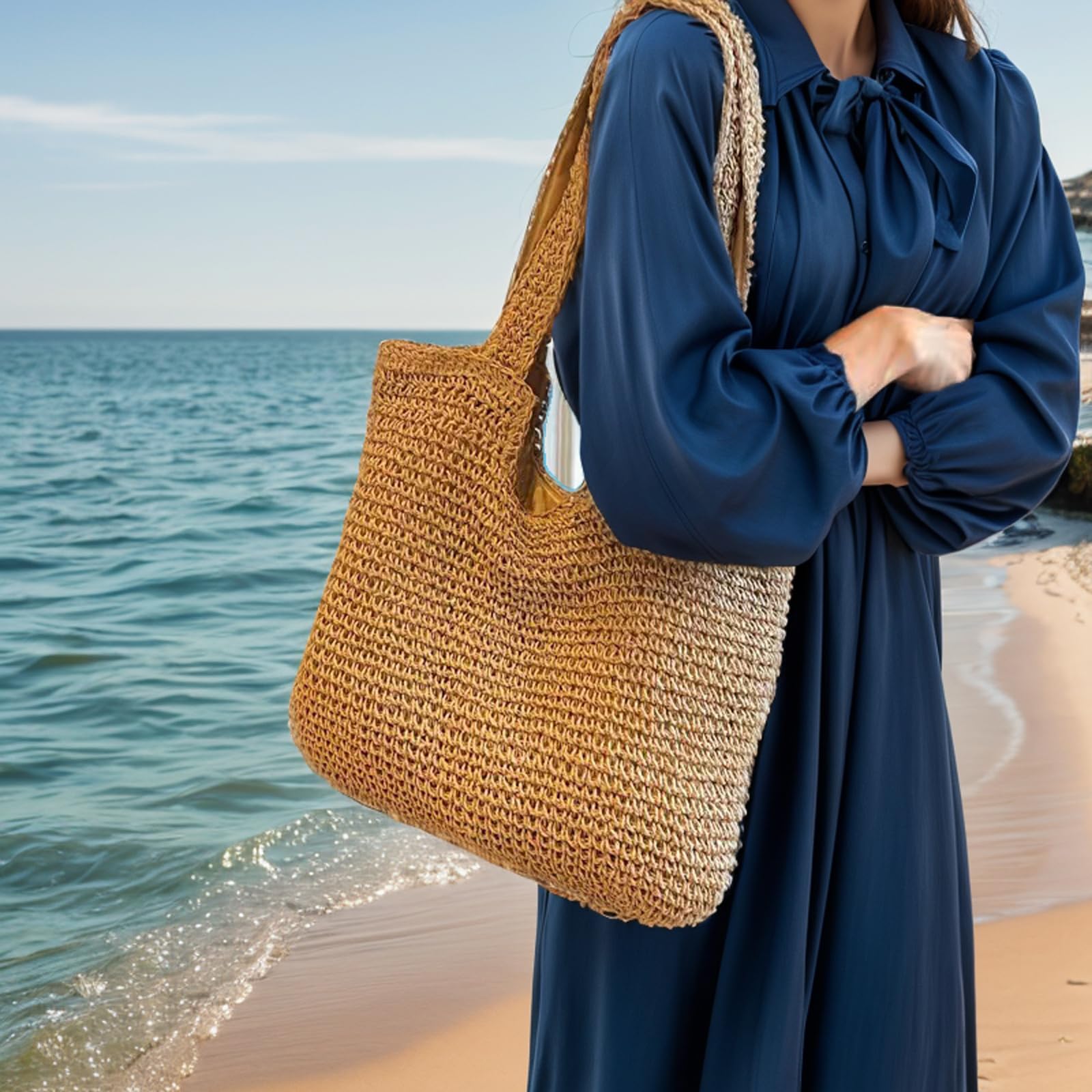 Straw Clutch Top Handle Handbag - Rattan Straw Summer Beach Tote Shoulder Bag for Women - Crossbody Travel Purse for Vacation, Pool Party & Outdoor Activities