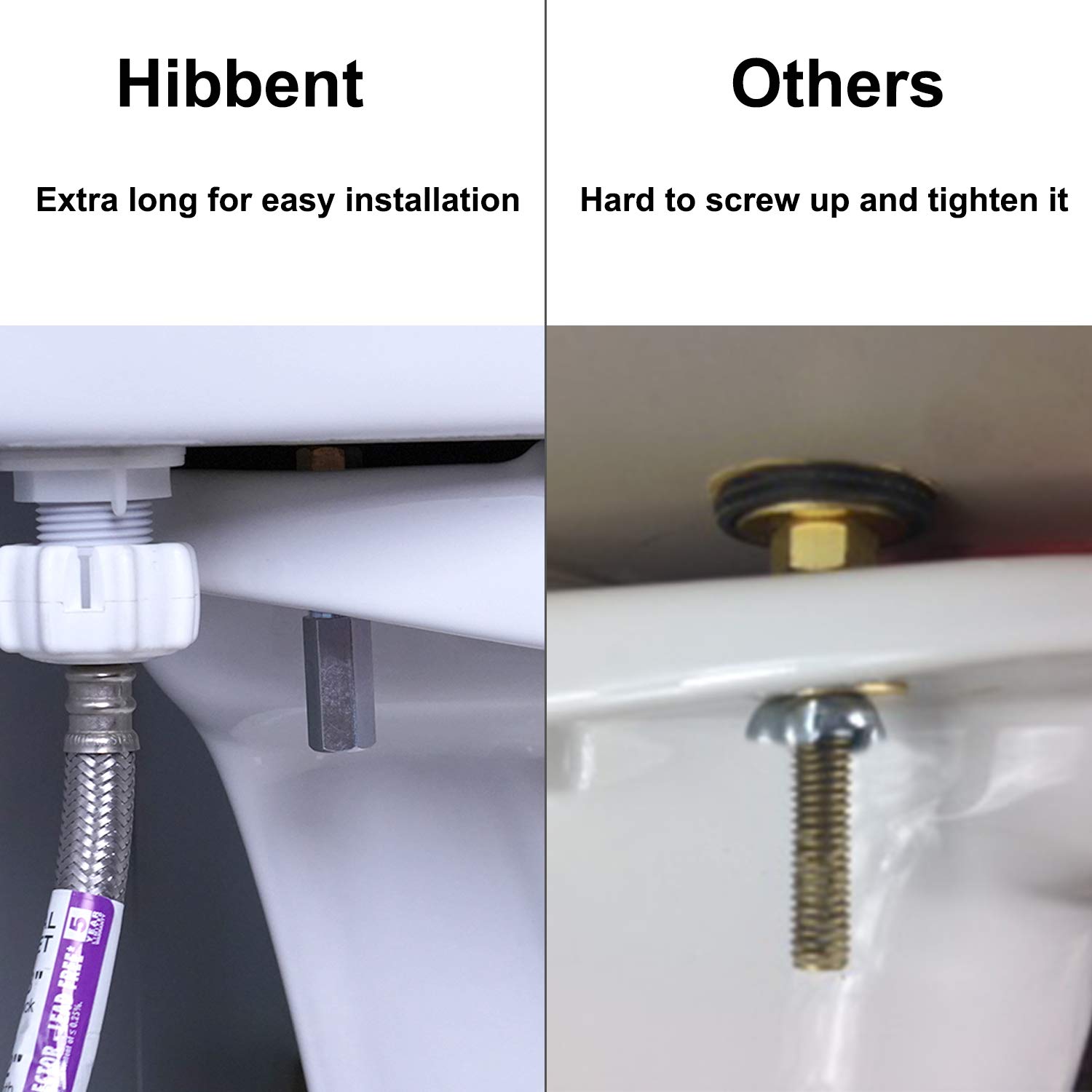 Hibbent 2 Pack Heavy Duty Toilet Tank to Bowl Bolt Kits - Solid Brass Bolts with Extra Long Nuts & Double Gaskets for Secure Fastening - Easy Installation for Toilet Repair & Maintenance