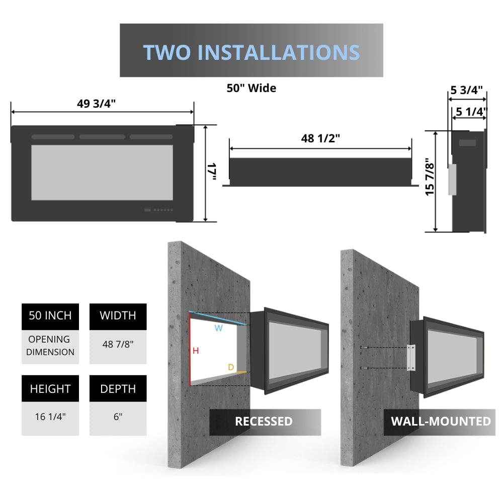 Huntington Electric Fireplace - Sparkling Series Built-In/Wall Mounted with Realistic Flame Effect - Perfect for Living Room, Bedroom & Office Heating & Decor