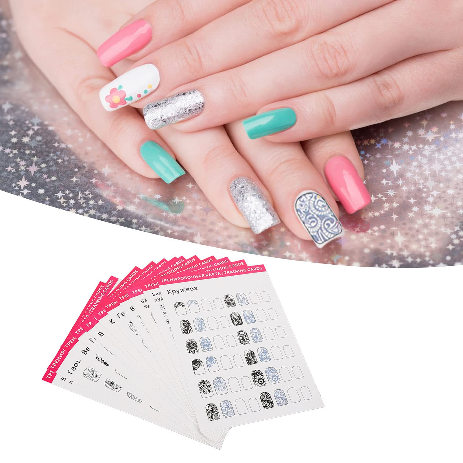 Nail Art Practice Mat - 12 Mode 3D Nail Training Sheet with Multiple Nail Shapes, Easy to Clean for Professional Nail Artists | Perfect for Salon Practice, Home Nail Art Training & DIY Manicure