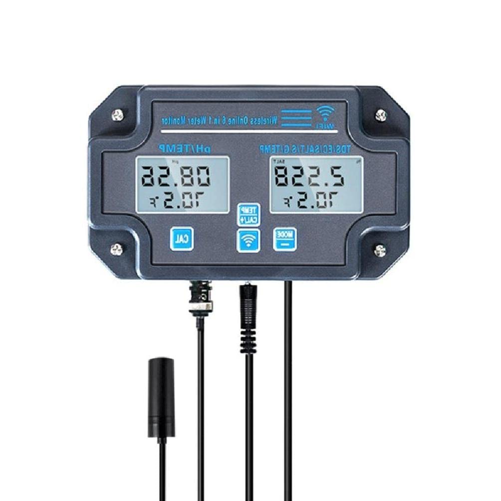 6-in-1 WiFi Water Quality Tester - Smart Digital PH/EC/TDS/Salt/S.G/Temperature Meter for Aquariums, Pools & Fisheries | Real-Time Water Monitoring for Home, Lab & Industrial Use
