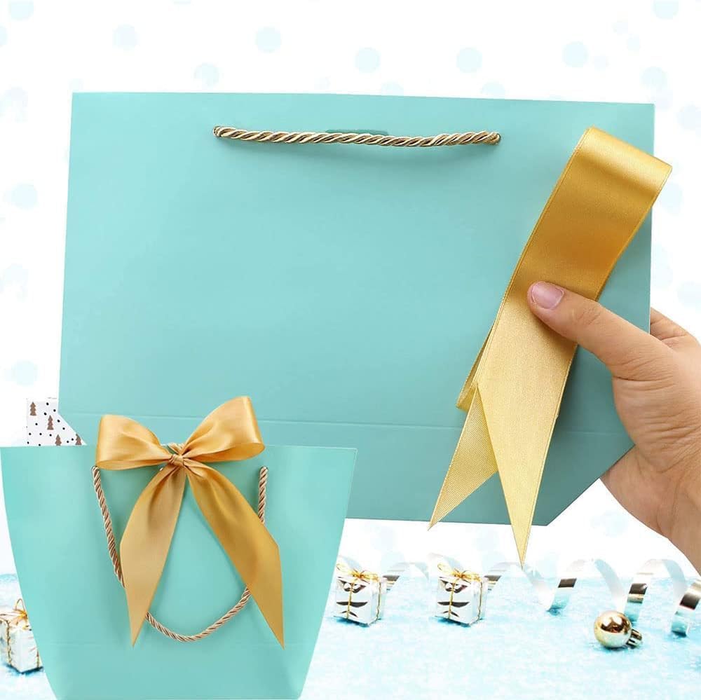 SATYAM KRAFT 6-Piece Light Blue Gift Paper Bags with Golden Bow Handles - Perfect for Christmas, Birthday, Wedding Favors & Party Favors | Elegant Goodie Bags for Holiday Gifting, Seasonal Celebrations & Special Occasions