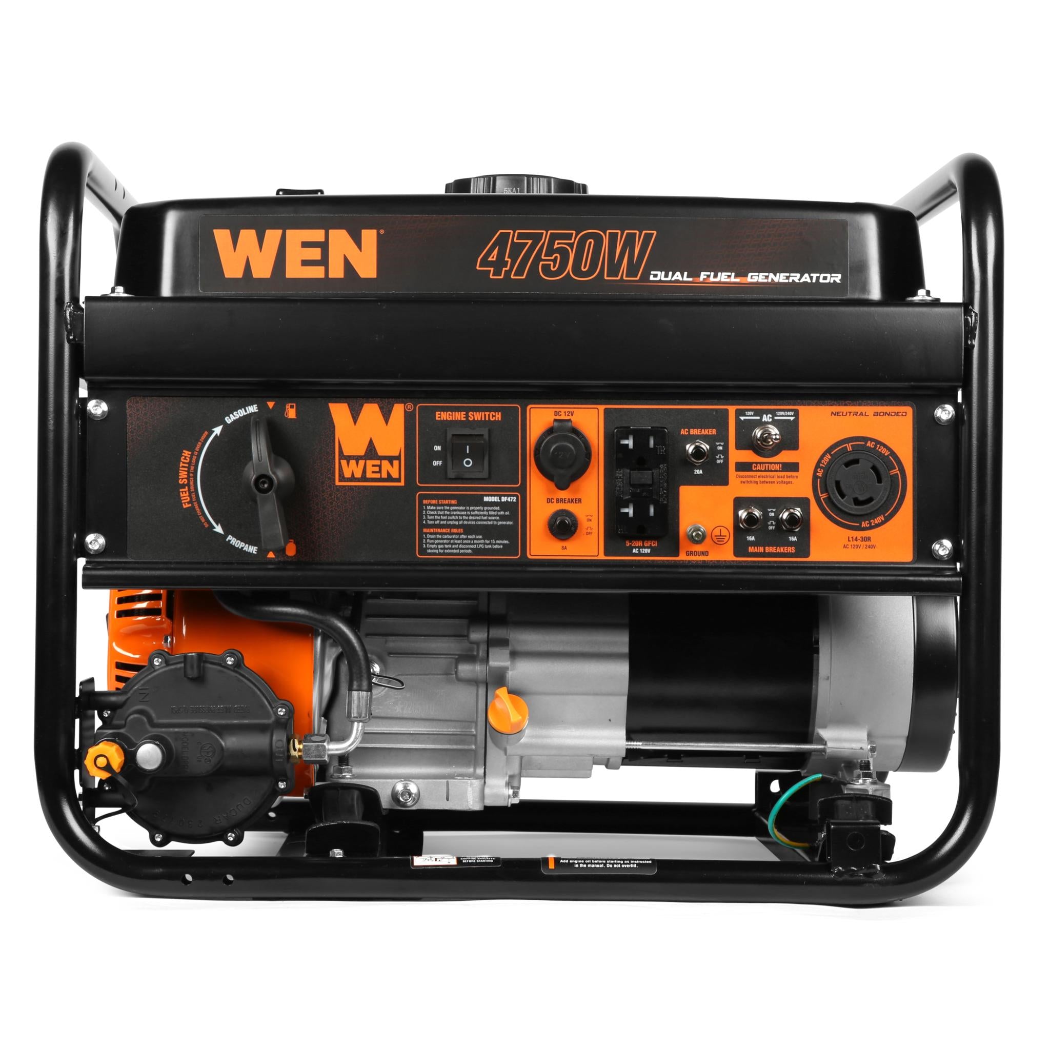 WEN DF472 4750W Dual Fuel Portable Generator 120V/240V for Camping, Home Backup & Outdoor Power - Gas & Propane Compatible