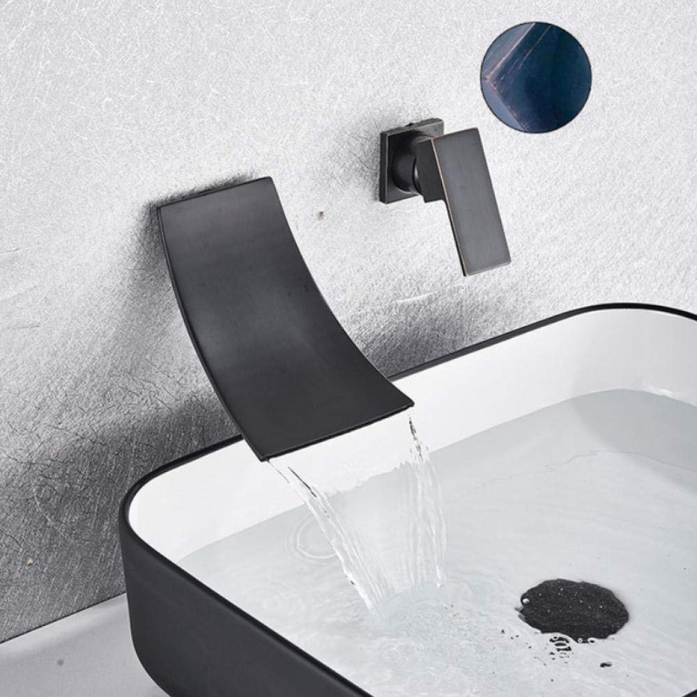 Gougeltd Black Bronze Waterfall Bathroom Faucet - Wall Mounted Sink Mixer Tap for Modern Wash Basin | Perfect for Bathroom Vanity, Powder Room & Luxury Home Decor
