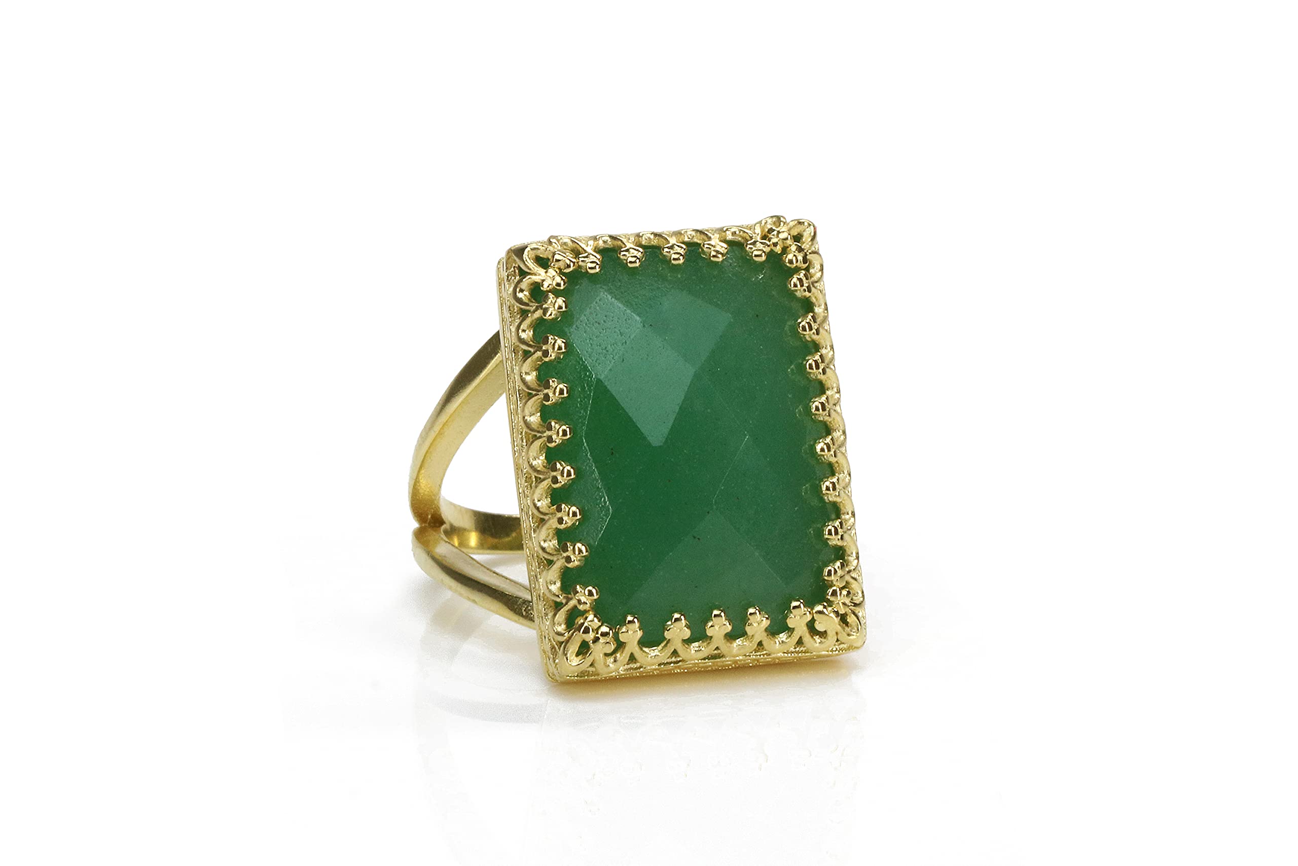 Handcrafted 14K Gold-Filled Aventurine Ring for Women - Royalty-Inspired Rectangular Gemstone Jewelry - Artisan Made with Gift Box - Perfect for Weddings, Anniversaries & Special Occasions