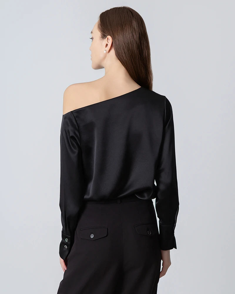 Elegant One Shoulder Long Sleeve Silk Blouse for Women - Luxury Party Wear & Evening Dress - Perfect for Date Nights, Cocktail Parties & Special Occasions