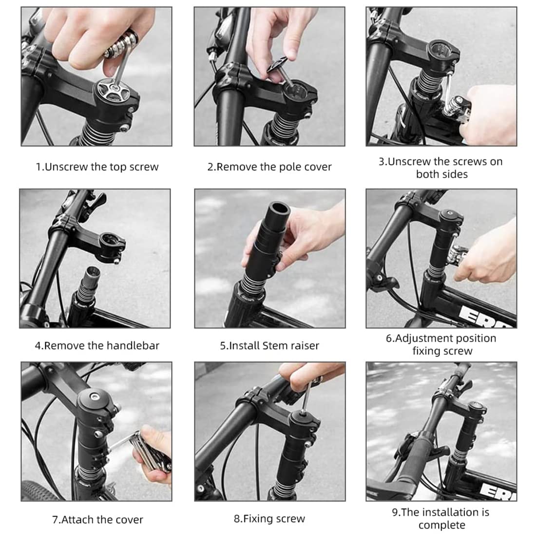 **Adjustable Bike Stem Riser - Aluminum Alloy Handlebar Extender for Mountain, Road, MTB, BMX & Fixie Bikes - Black | Perfect for Comfort & Height Adjustment**    *(Use Case: Ideal for cyclists seeking better posture, comfort, and control on long rides or rough terrains.)*