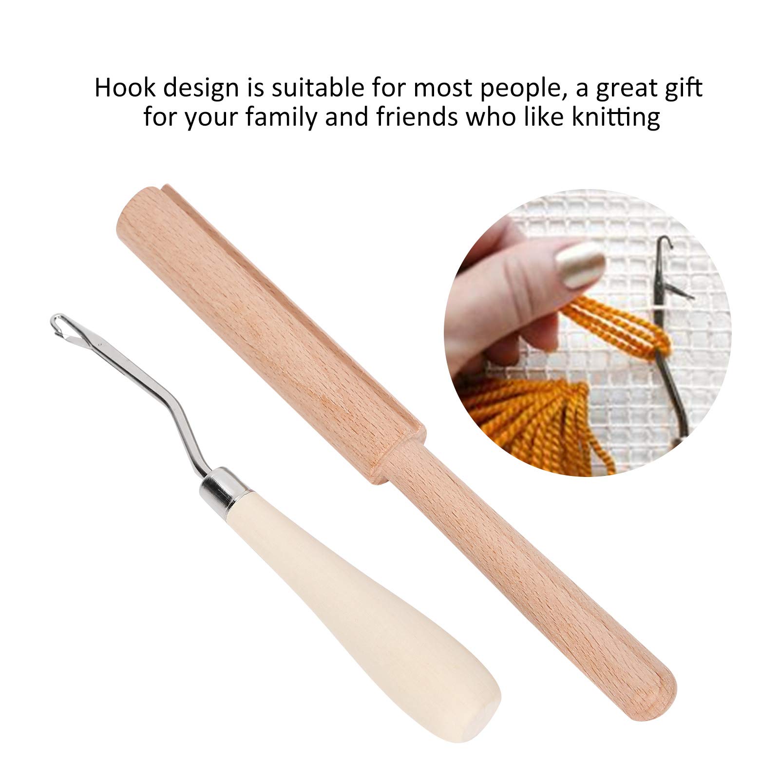 6.3 Inch Wooden Crochet Hook Set with Bent Hook & Thread Cutter - Perfect for Latch Hook, Rug Making, DIY Crafts and Home Decor Projects