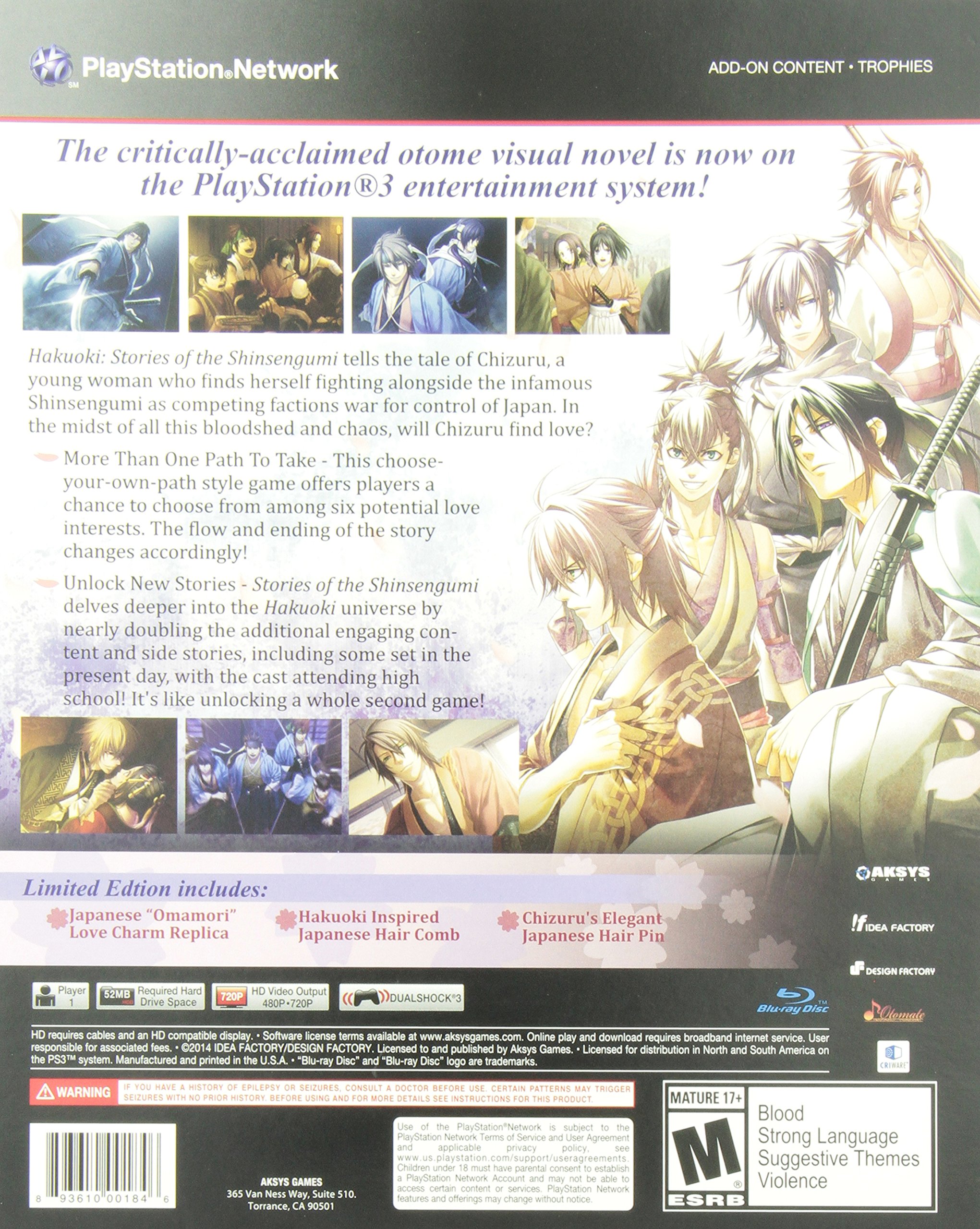 Hakuoki: Stories of the Shinsengumi Limited Edition - PS3 Collector's Set | Japanese Historical Adventure Game for Anime & Samurai Fans | Perfect for Gaming Collectors and Otaku Culture Enthusiasts