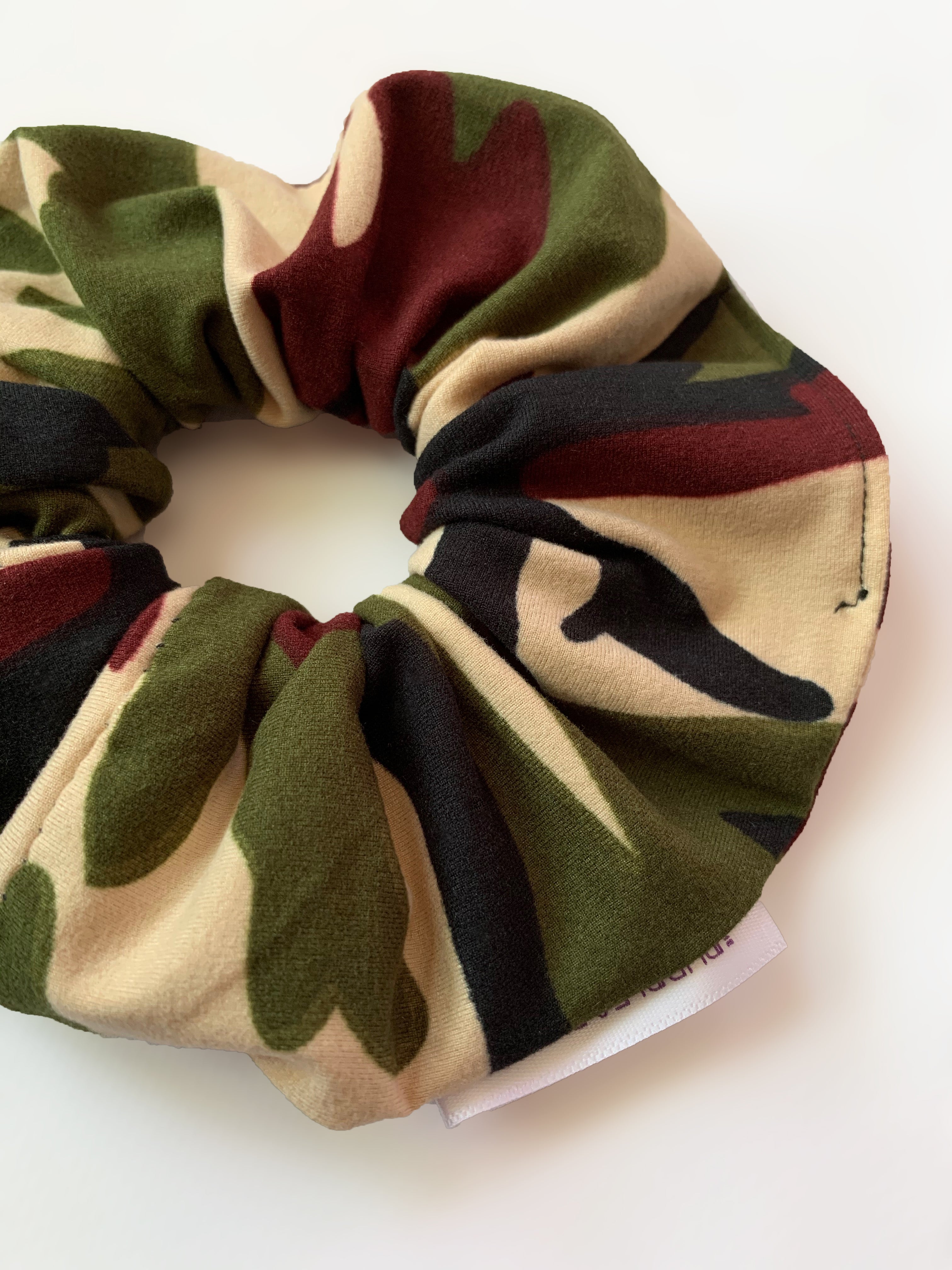 Cream Camo Scrunchie Hair Tie - Soft Elastic Hair Accessories for Women & Girls - Perfect for Workouts, Yoga, and Everyday Styling
