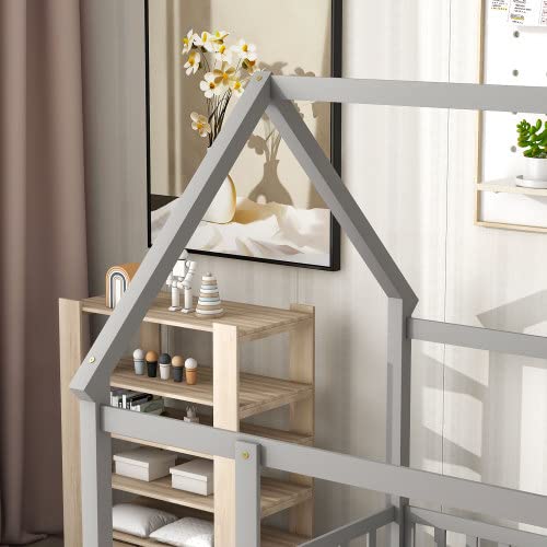 Full Size Wooden Bed Frame with Roof and Guardrails - Easy Assembly House Bed for Kids, Teens, Boys & Girls (White) | Perfect for Bedroom, Playroom, and Kids' Sleep Safety