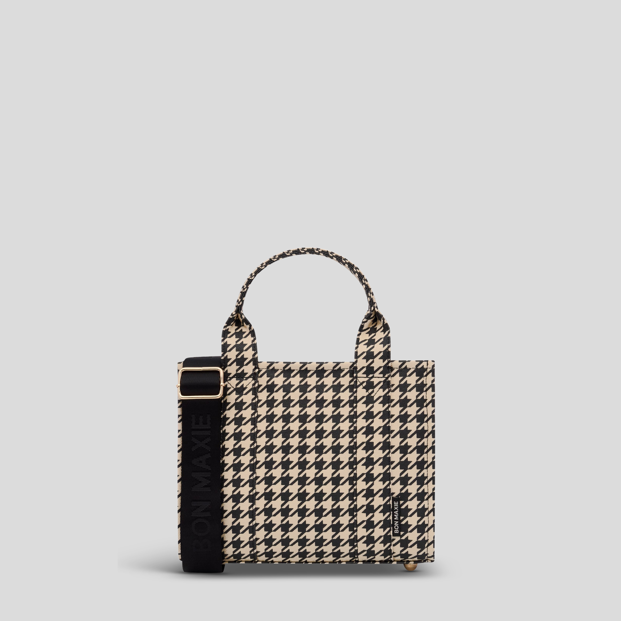 Micro Bon Vivant Structured Tote Bag - Black Houndstooth Pattern Handbag for Women | Stylish Work Bag, Travel Tote & Everyday Purse for Office, Shopping & Commute