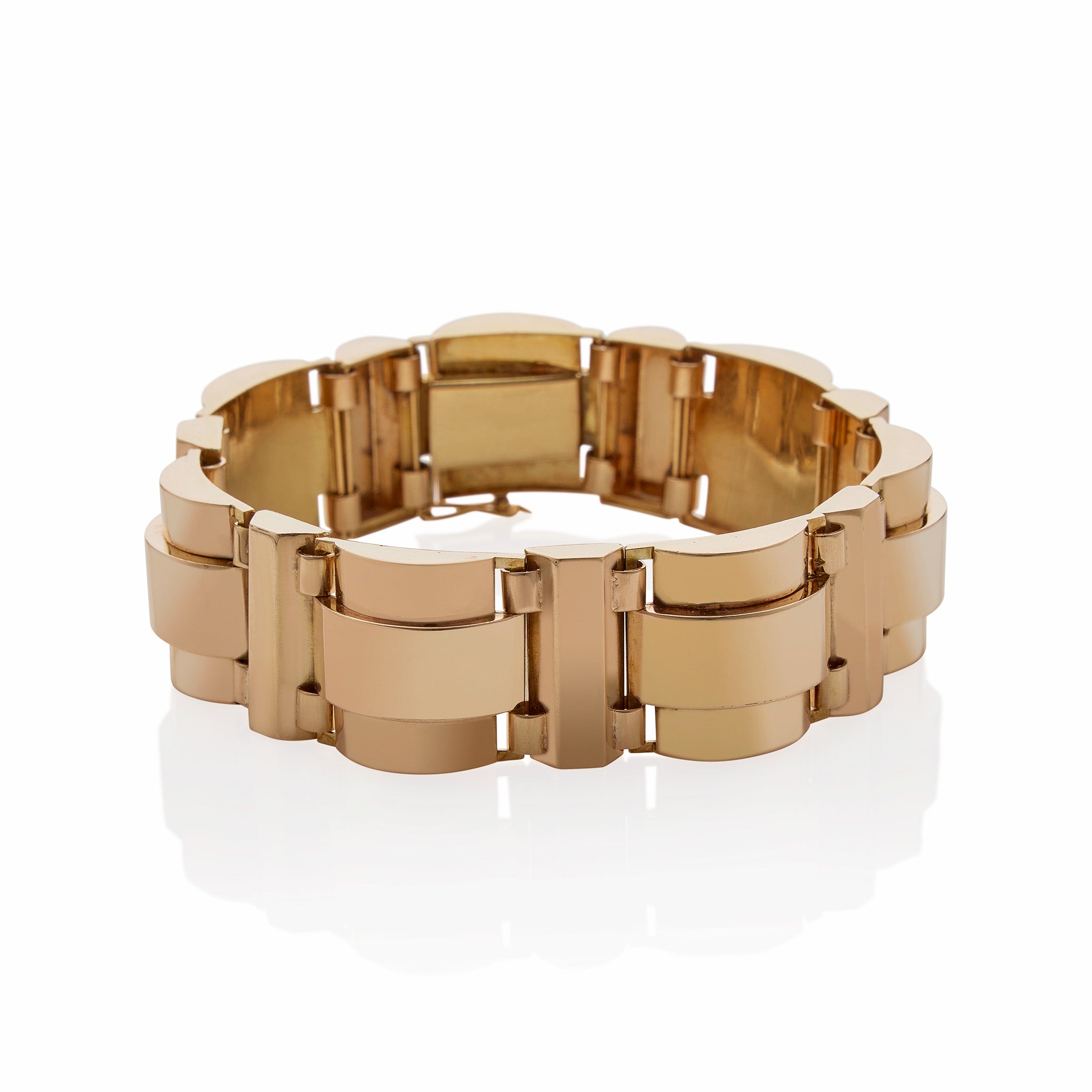 Elegant French Retro 18K Gold Tank Track Bracelet for Women - Vintage Luxury Jewelry Gift for Anniversary, Birthday & Special Occasions