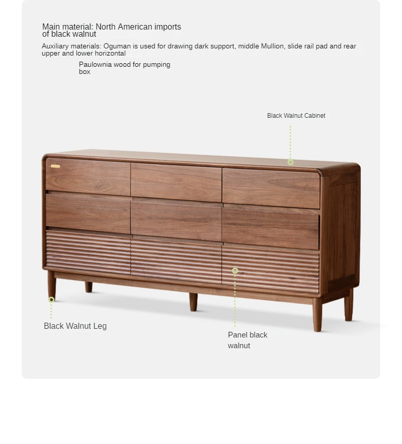 Premium Black Walnut Solid Wood Storage Cabinet with Drawers - Handcrafted Dresser for Bedroom, Living Room & Office Organization