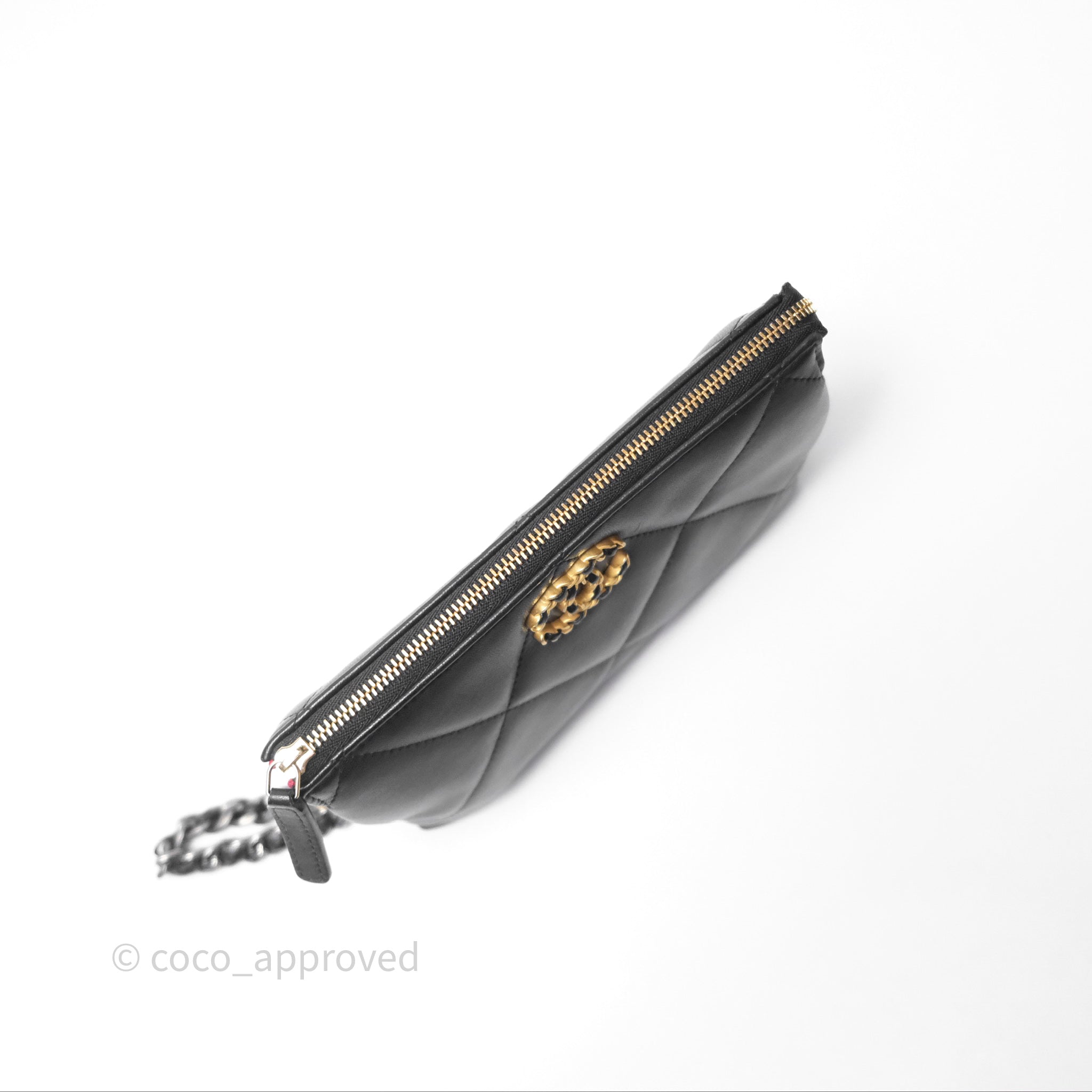 Chanel 19 Pouch Bag in Black Shiny Goatskin with Mixed Hardware - Luxury Crossbody Clutch for Women, Perfect for Evening Parties & Special Occasions
