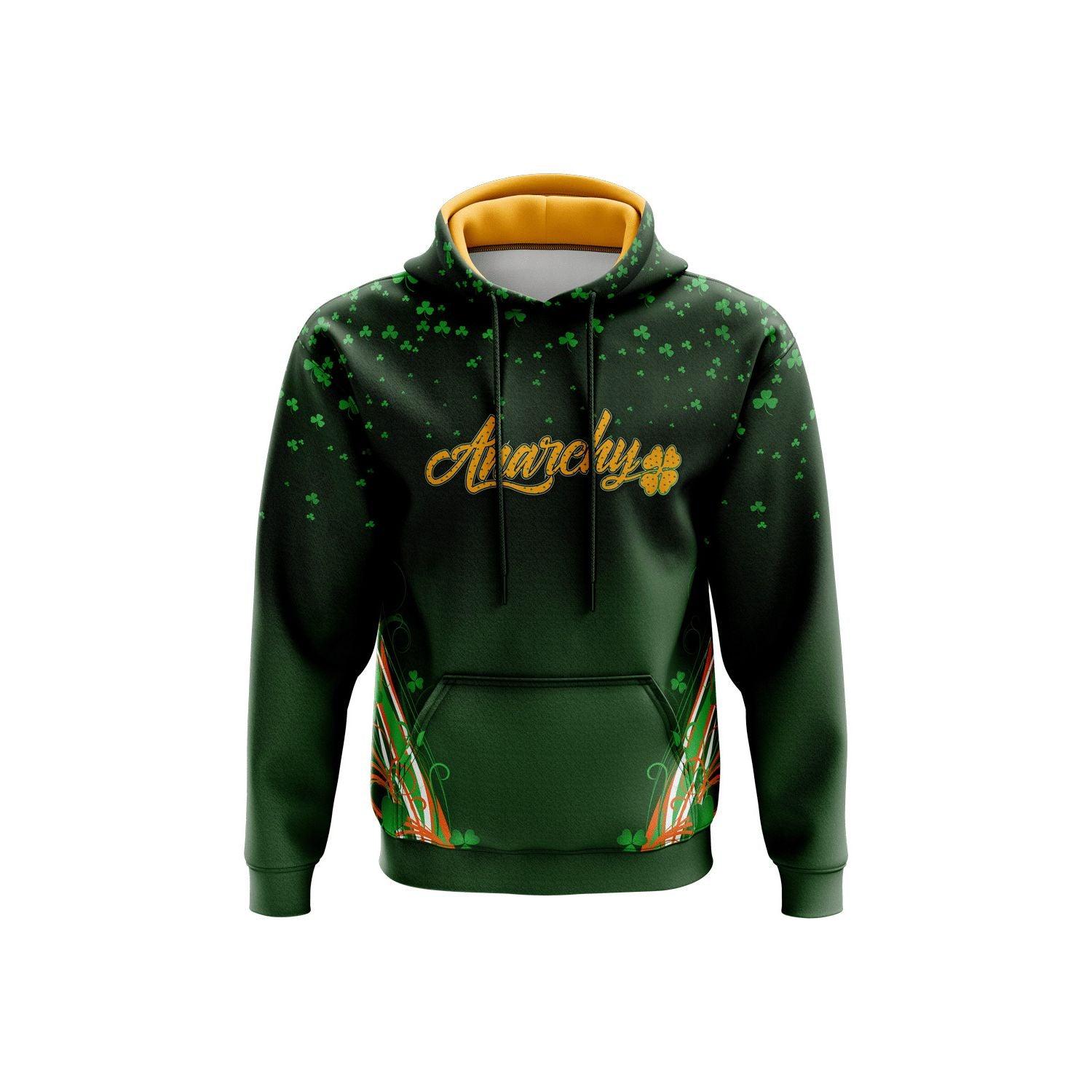 Custom Anarchy St. Patrick's Day Hoodie - Green Irish Punk Style Pullover for Men & Women | Perfect for St. Paddy's Day Parties, Punk Concerts & Streetwear Fashion