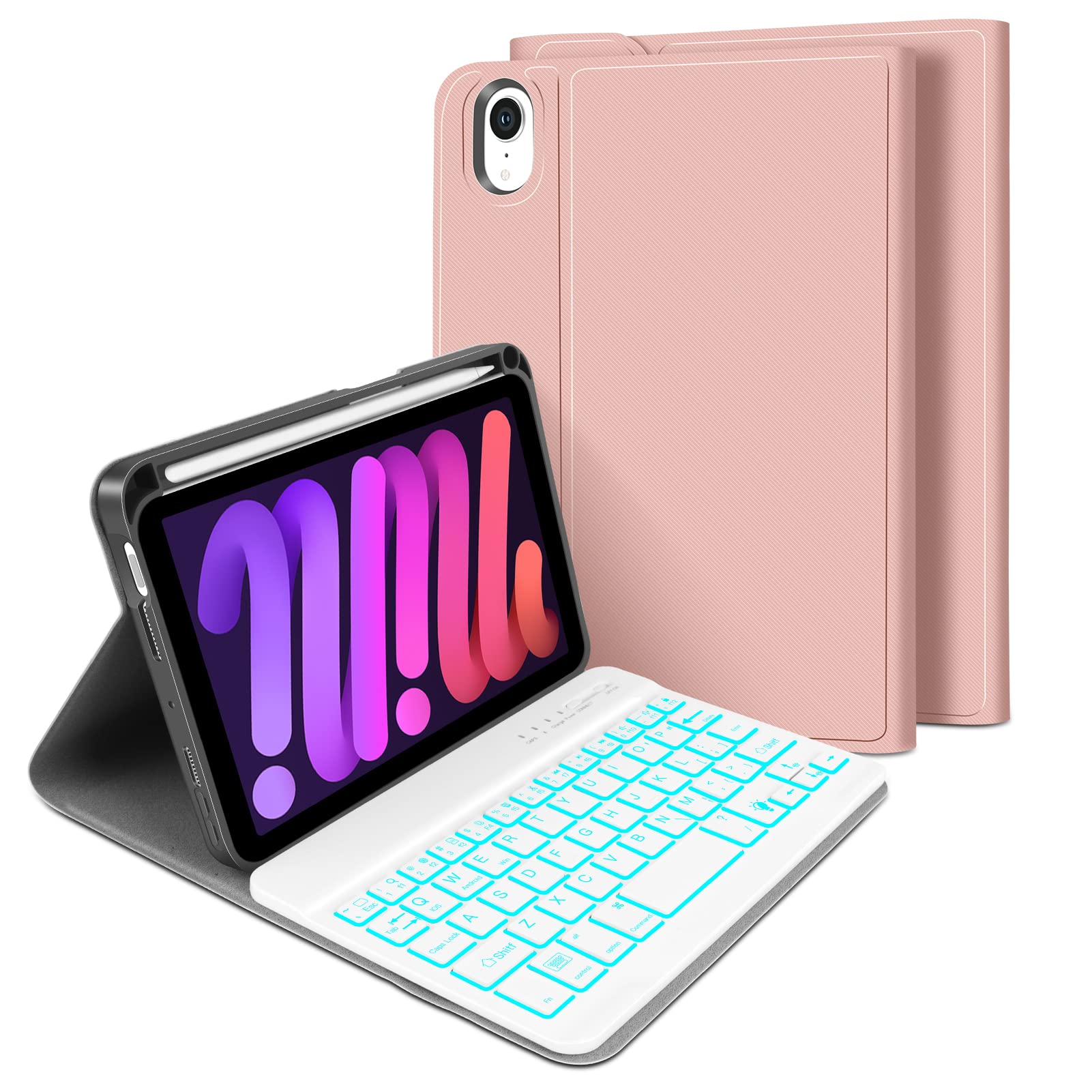 XIWMIX iPad Mini 6 Keyboard Case (2021 8.3 Inch) - Detachable Backlit Wireless Bluetooth Keyboard, Slim Leather Smart Cover with Apple Pencil Holder for iPad Mini 6th Generation - Perfect for Work, Travel & Home Office Use