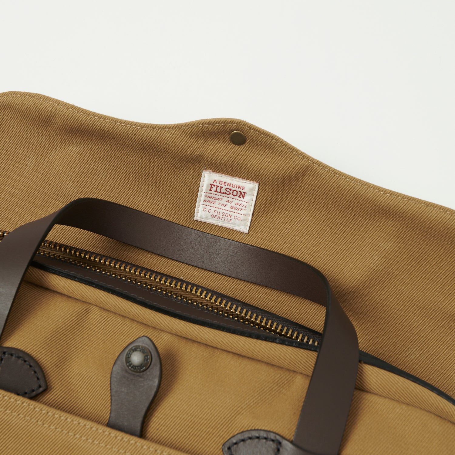 Filson Rugged Twill Original Briefcase - Durable Tan Leather Laptop Bag for Men & Women | Perfect for Business Travel, Office & Daily Commute