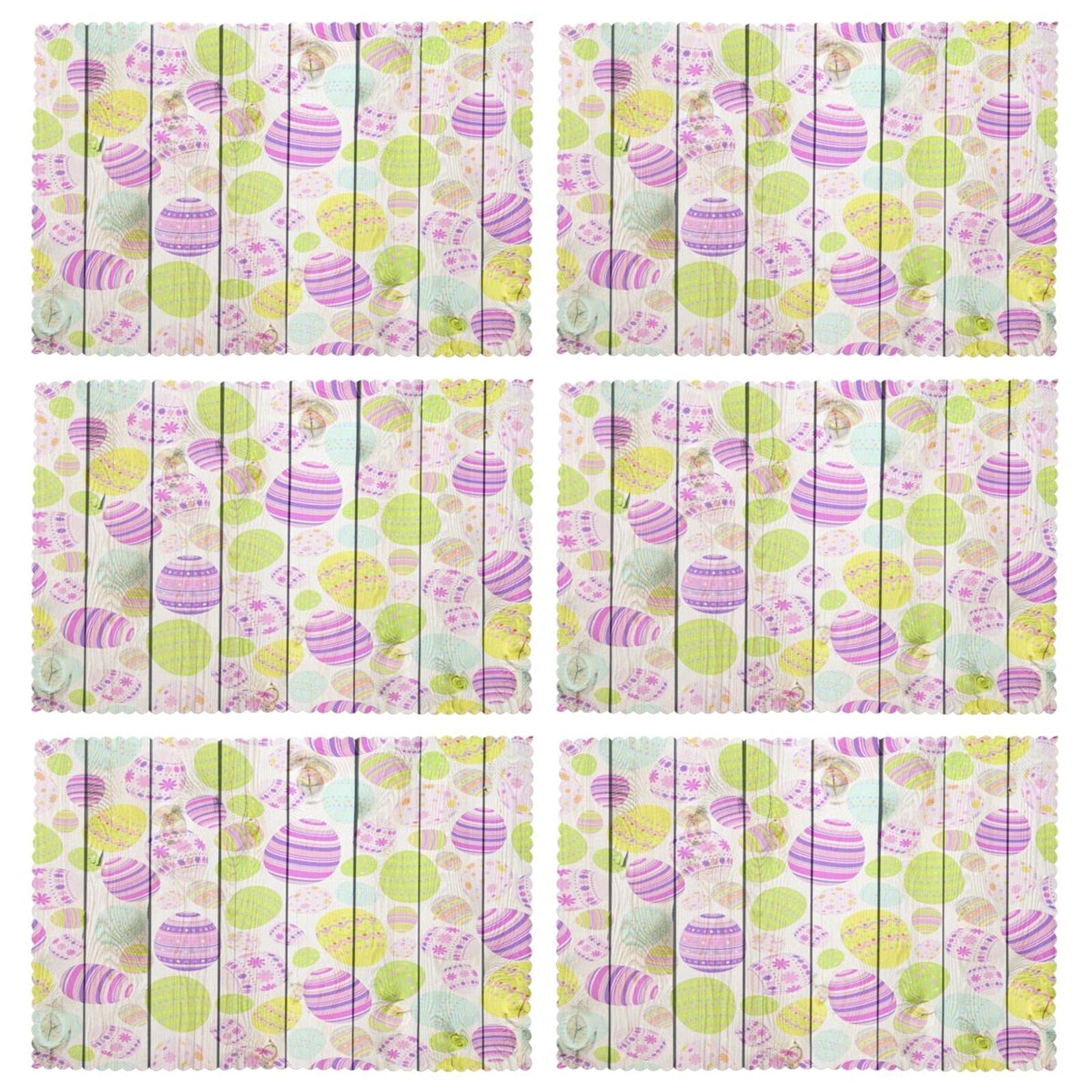 Easter Eggs Placemats Set of 6 - Purple & Green Washable Non-Slip Table Mats (12x18 Inch) for Kitchen Dining Decor | Holiday Party, Spring Celebration, Home Decoration