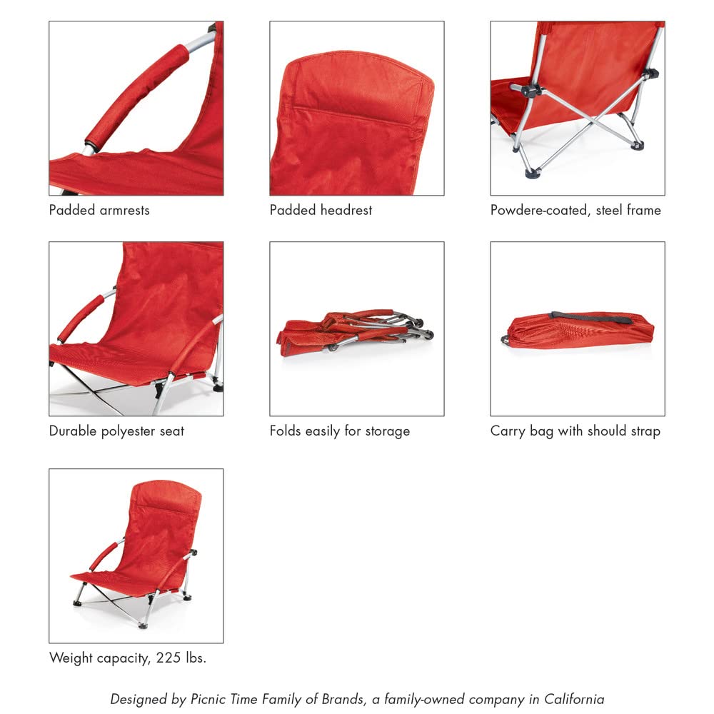PICNIC TIME NCAA Tranquility Portable Low Beach Chair for Adults with Carry Bag - Lightweight Folding Lawn Chair for Outdoor, Camping, Picnics & Beach Relaxation