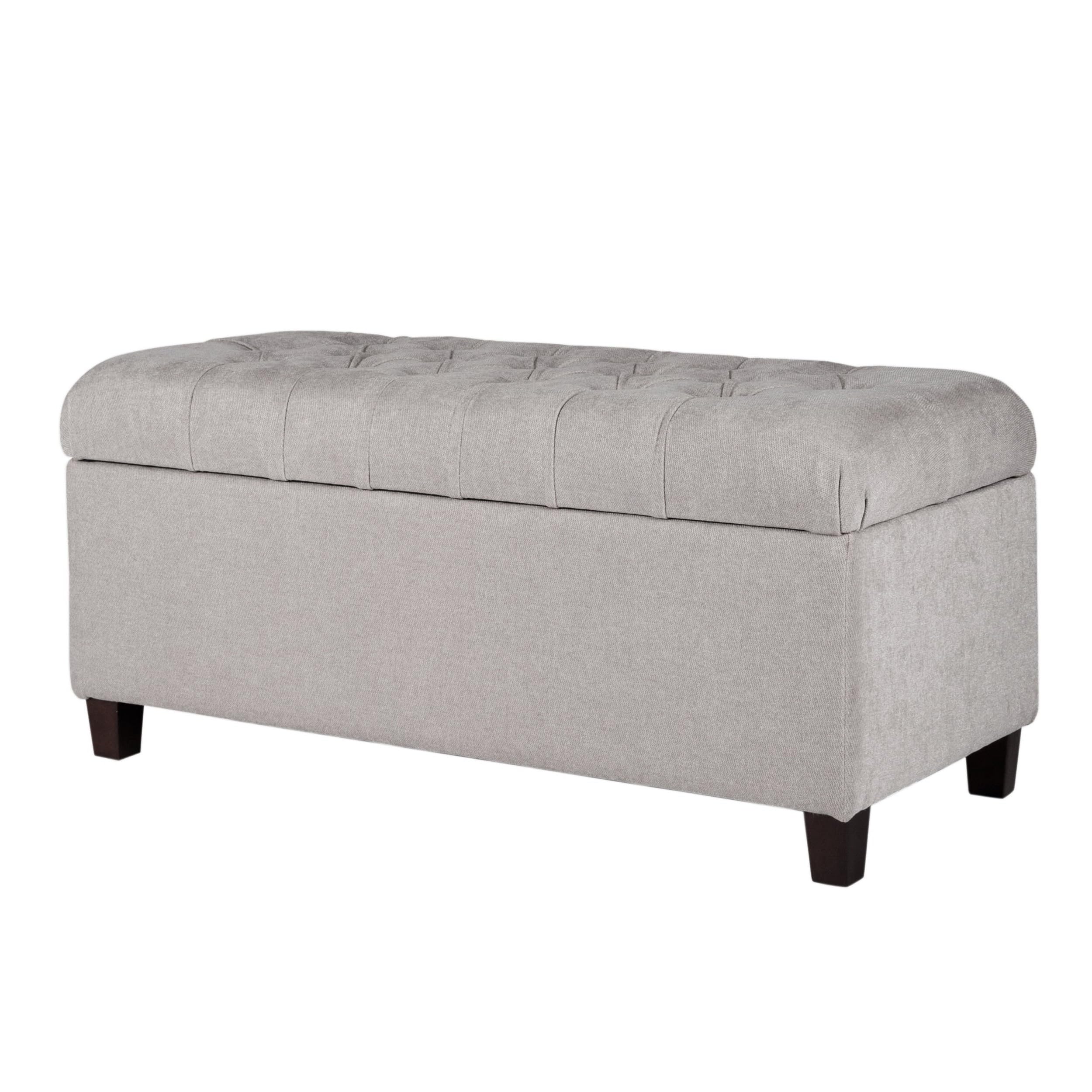 Homepop Tufted Ainsley Button Storage Ottoman Bench with Hinged Lid - Grey Upholstered Storage Ottoman for Living Room & Bedroom - Perfect for Extra Seating, Footrest & Hidden Storage Organization
