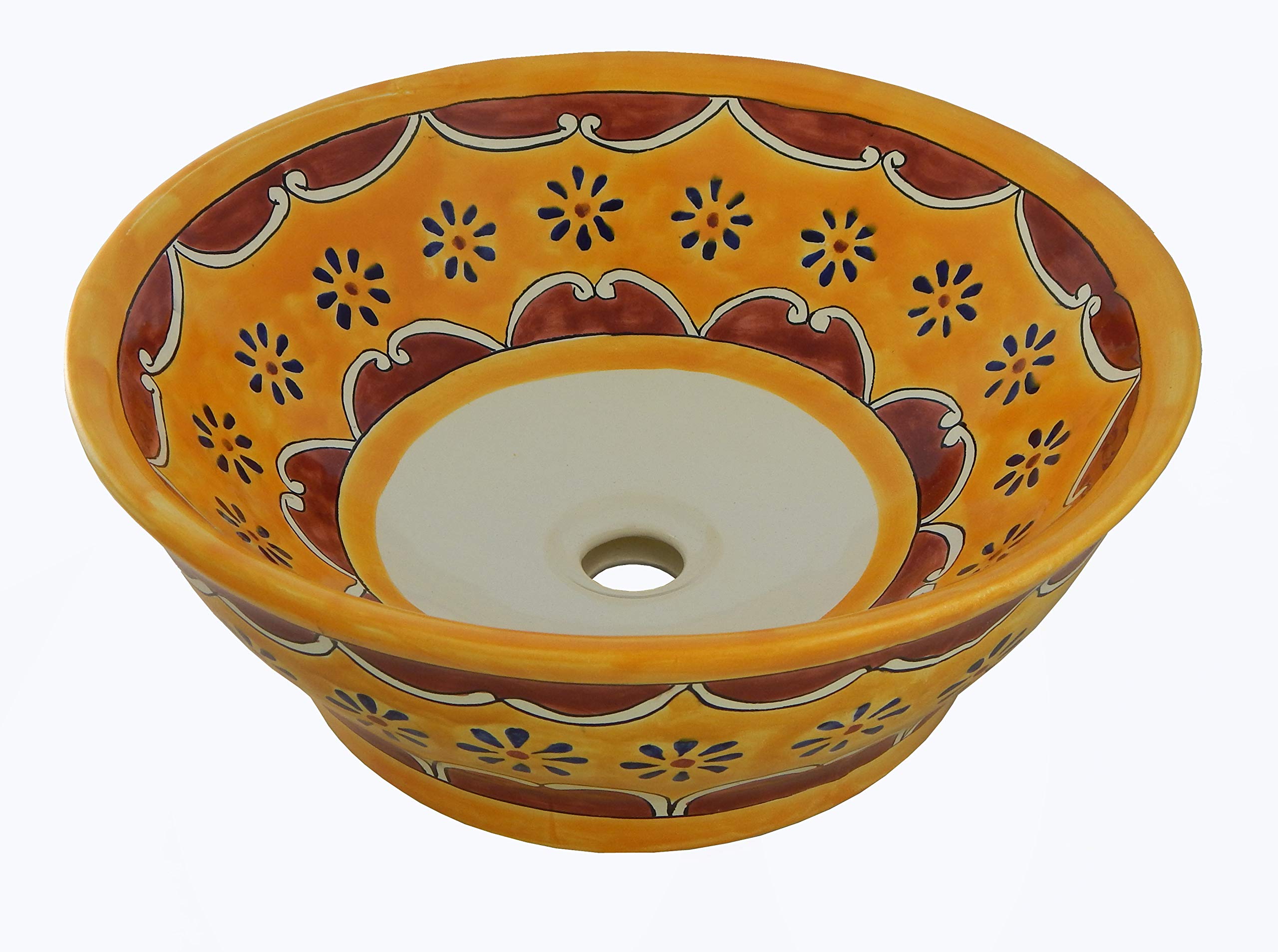 Vessel Skirted Talavera Mexican Ceramic Bathroom Sink - Hand-Painted Artisan Design for Powder Room, Guest Bath or Farmhouse Style Decor