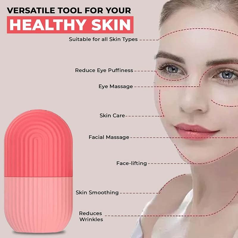 Pink Ice Roller for Face Massage & Skincare | Cooling Ice Cube Roller for Glowing, Clear Skin | Reduce Puffiness & Dark Circles | Perfect for Morning Routine & Post-Workout Recovery