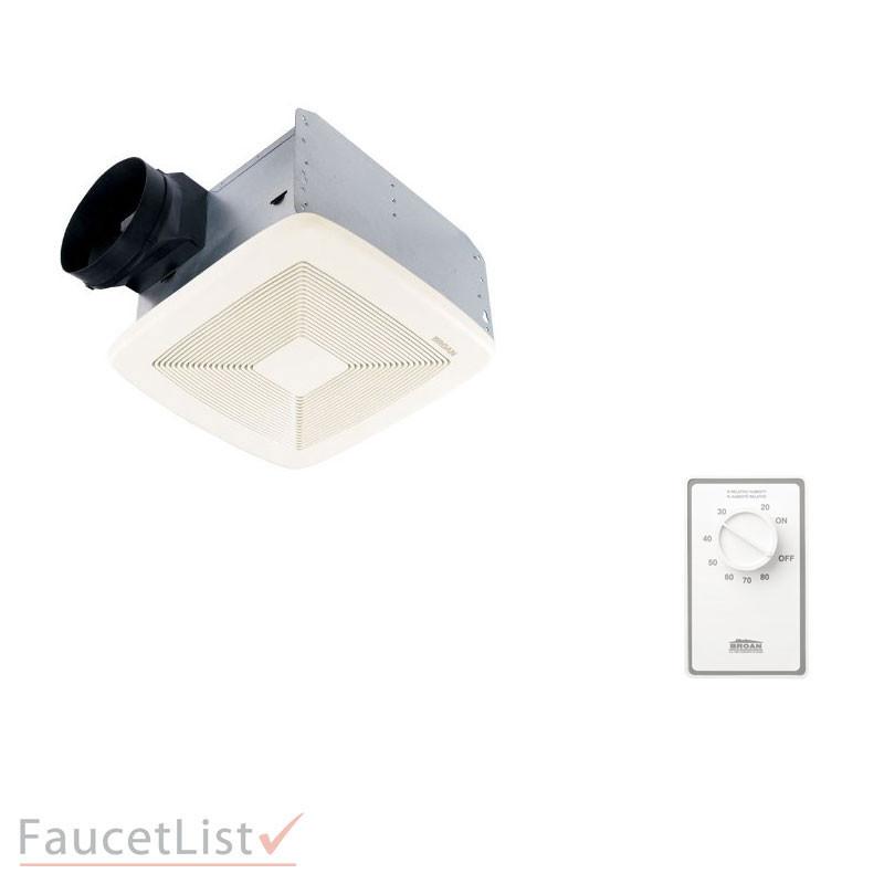 Broan QTXE110 110 CFM Ultra Silent Bathroom Exhaust Fan with Dehumidistat - White Energy Efficient Ventilation for Home & Bathroom - Ideal for Moisture Control, Odor Removal & Air Circulation