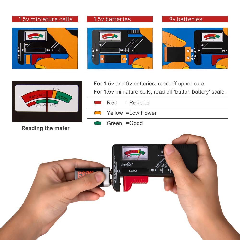 Universal Battery Tester - AAA AA C D 9V 1.5V Button Cell Checker | BT-168 Digital Battery Voltage Tester for Household Batteries | Perfect for Home, Office & Emergency Kits