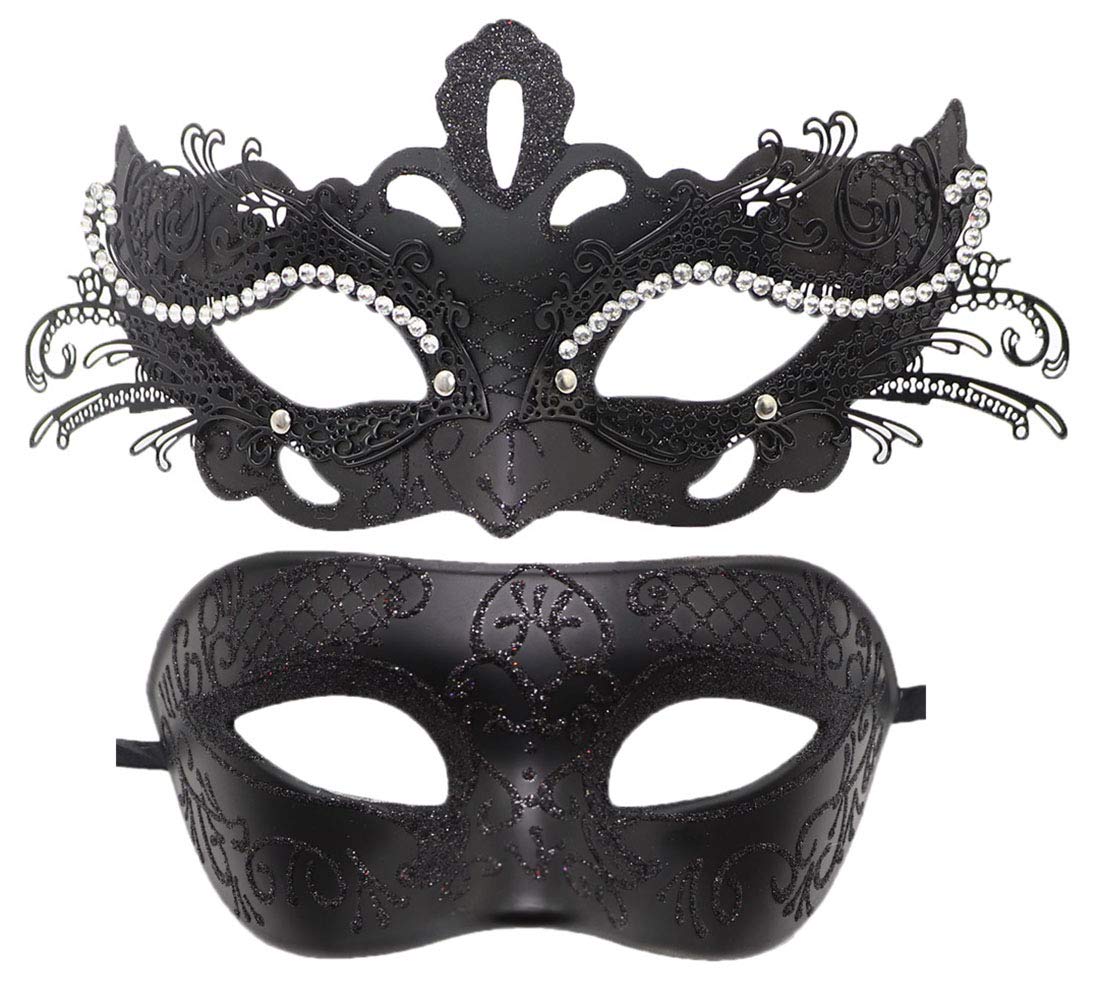 Elegant Venetian Metal Couple Masquerade Mask - Greek Roman Style Halloween Costume Accessory for Mardi Gras Party, Ball, Cosplay & Themed Events