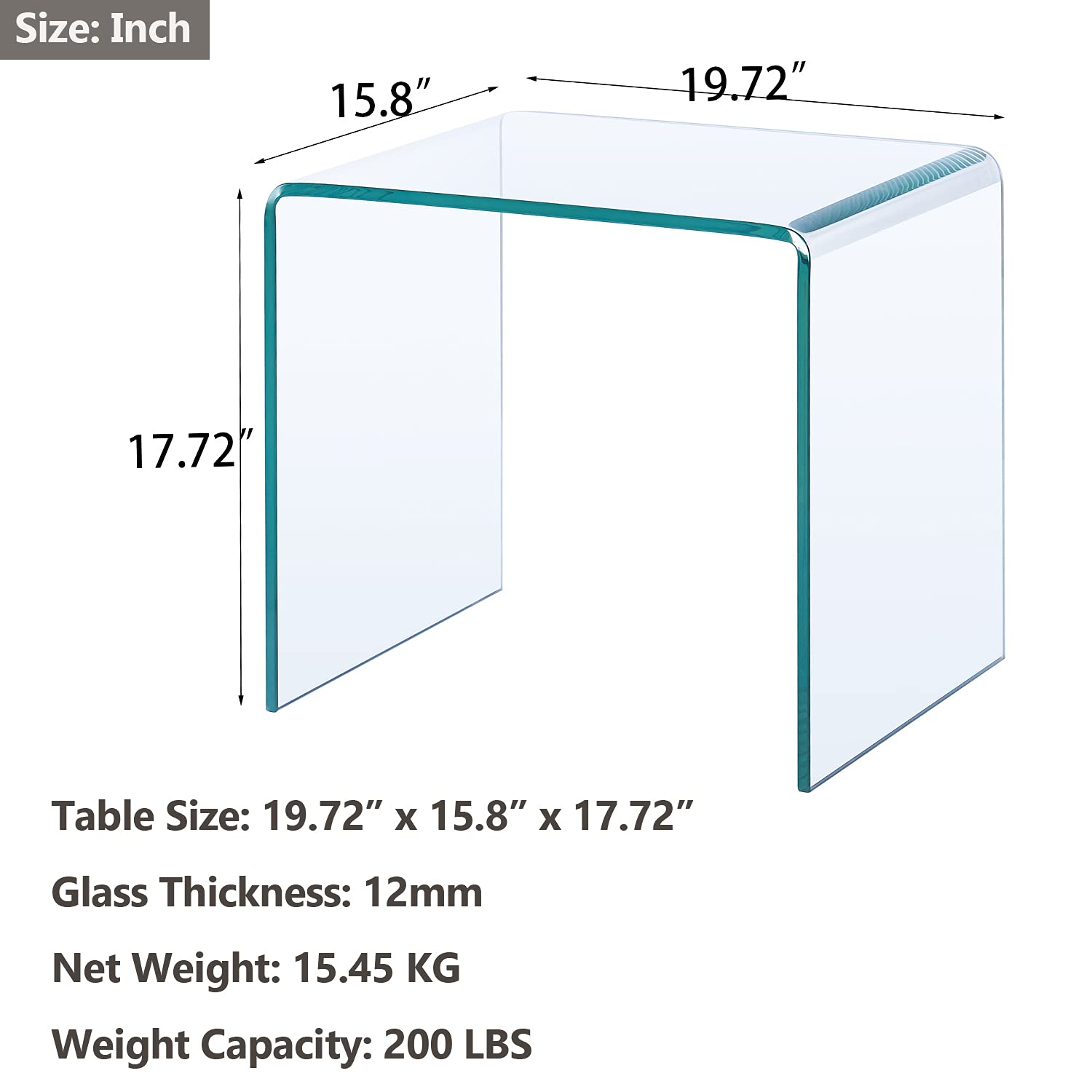 Premium 12mm Tempered Glass Coffee Table - Modern Living Room Furniture & Bedside Nightstand with Clear Glass Top - Perfect for Bedroom, Home Office, and Lounge Areas