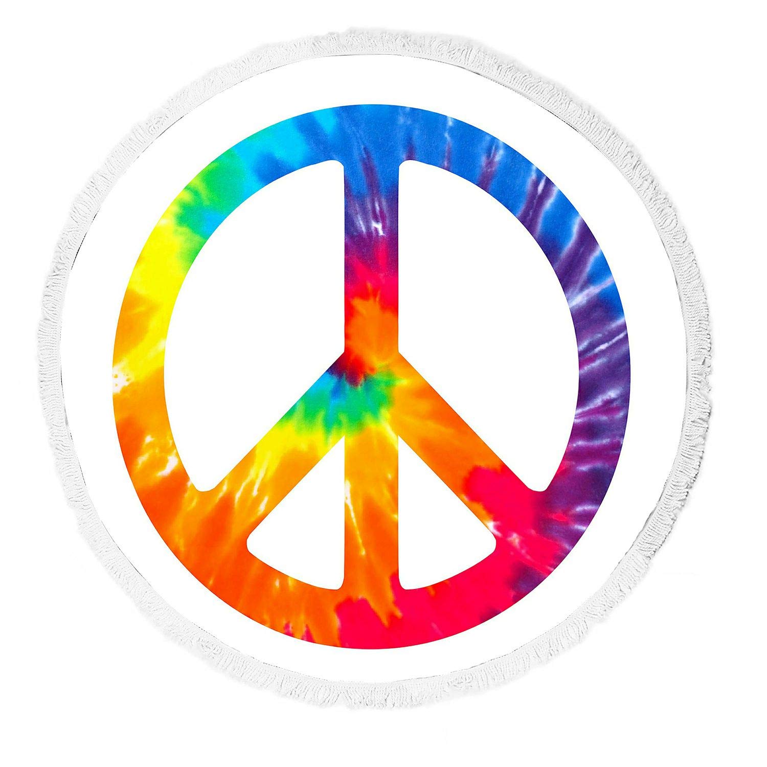 ABPHQTO Peace Sign White Beach Towel - Soft Tassel Beach Blanket, Yoga Mat & Picnic Throw for Summer Vacation, Poolside Lounging and Outdoor Activities