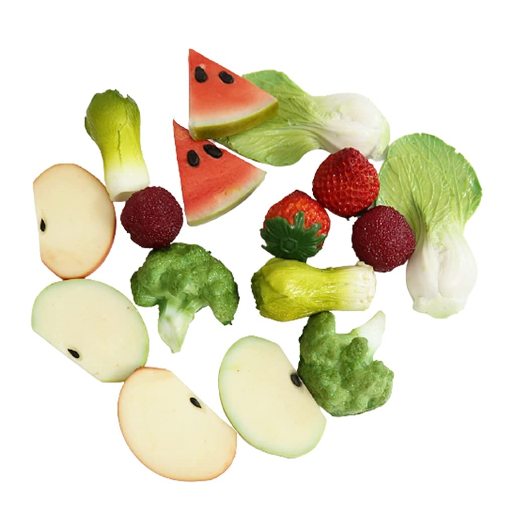 Realistic Artificial Broccoli, Apple Slices, Strawberry & Bayberry Fake Food Decor - Kitchen Countertop Display, Party Centerpiece, Home Staging Accessories (16-Piece Set, Assorted Colors) - Perfect for Home Decor, Restaurant Displays & Photography Props