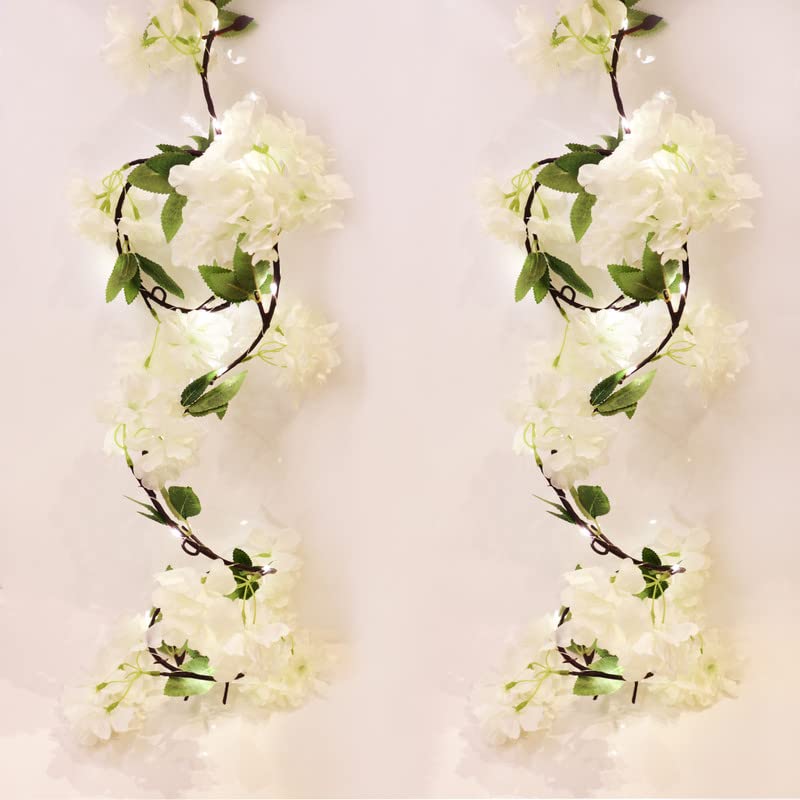 Cherry Blossom String Lights 6ft - 2 Pack Battery Floral Garland for Wedding, Bedroom, Indoor & Outdoor Decor