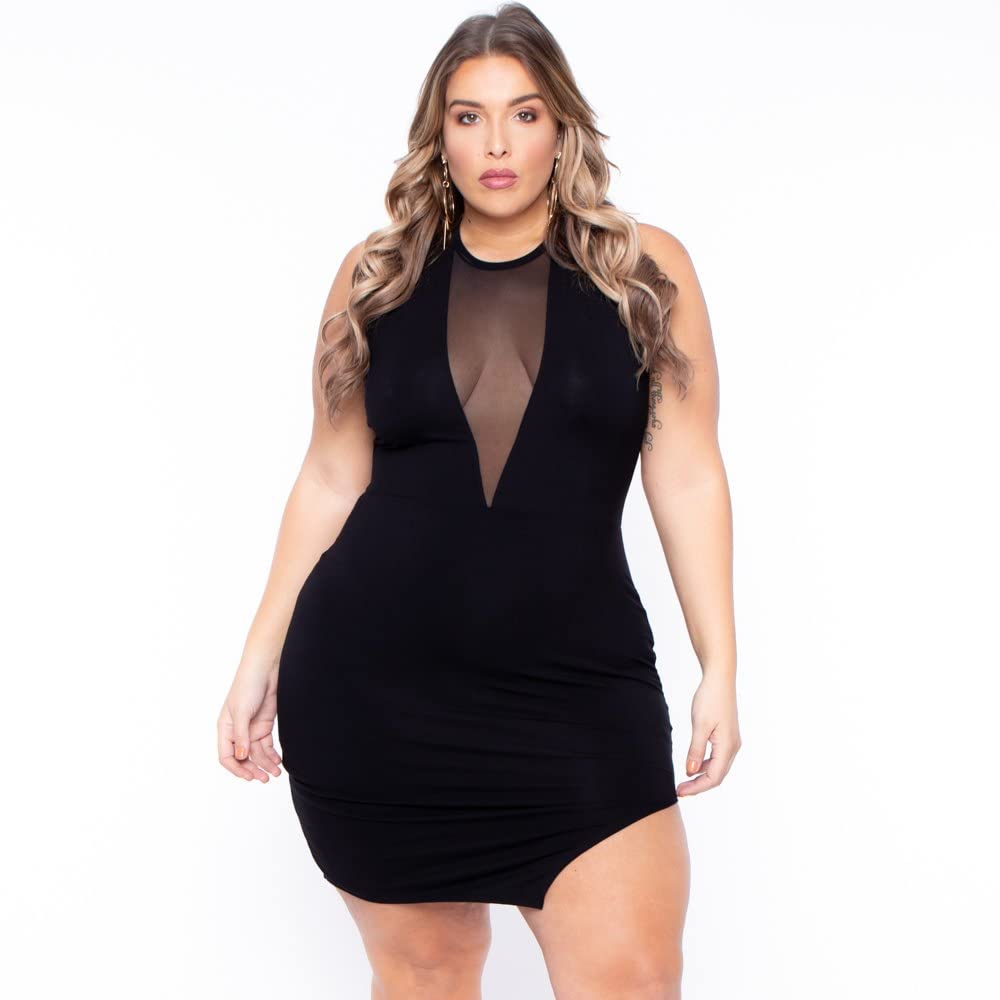 ROSIANNA Women's Sleeveless Bodycon Mini Dress - Solid Color V-Neck Summer Tank Dress for Casual Wear, Plus Size 16-24 | Perfect for Beach, Party & Date Night Outfits