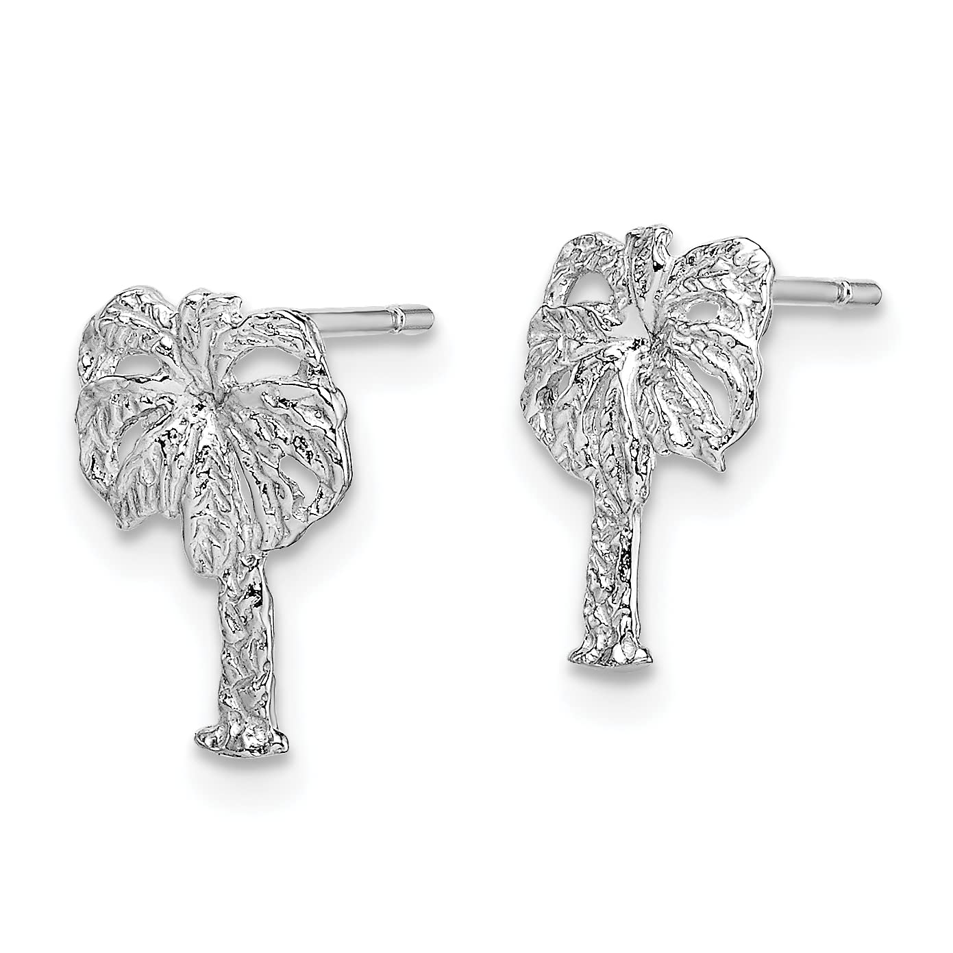 14K Solid White Gold Palm Tree Stud Earrings for Women - Summer Beach Vacation Jewelry - Perfect for Tropical Parties, Beach Weddings & Holiday Gifts