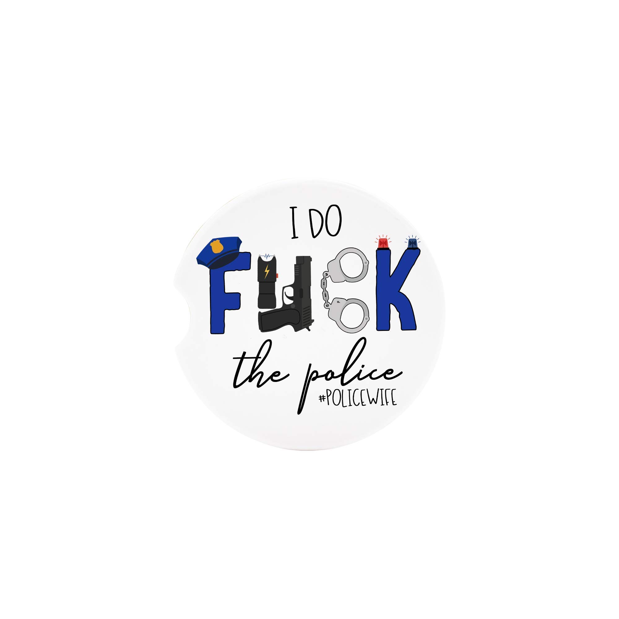 Funny Police Wife Car Coasters Set of 2 - Blue Line Humor Car Accessories for Cops & First Responders - Perfect for Coffee Mugs in Patrol Cars or Office Desks