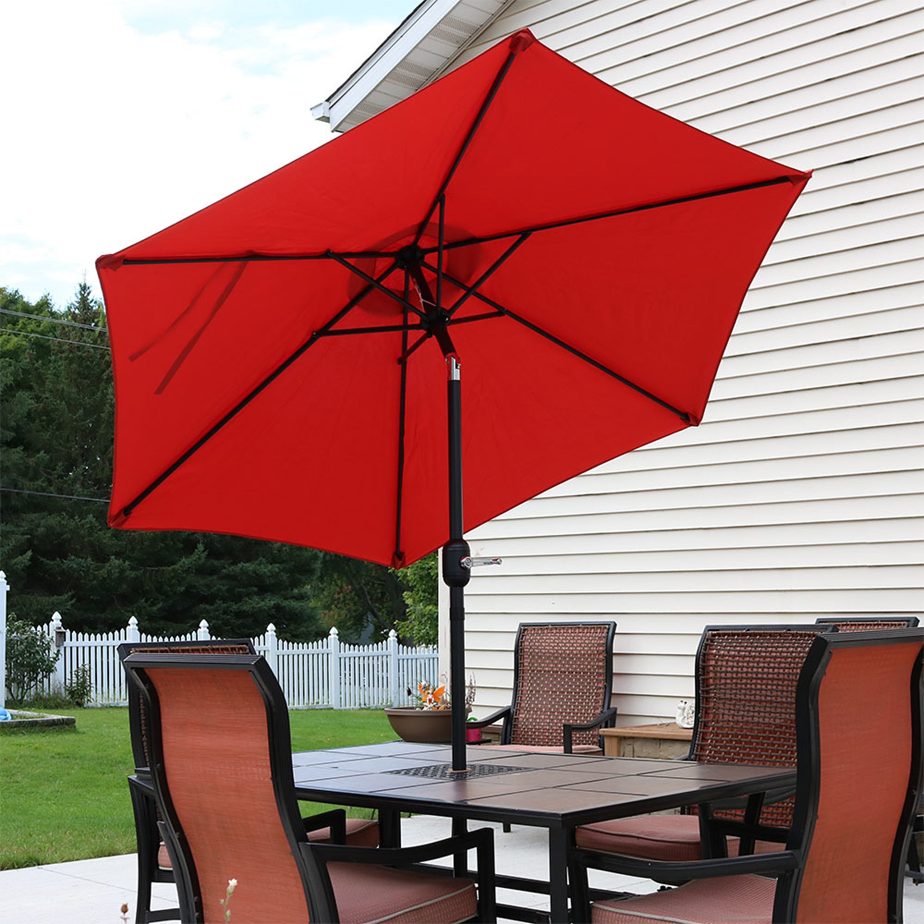 Sunnydaze 7.5 Foot Aluminum Outdoor Patio Umbrella with Tilt & Crank - Perfect for Backyard, Poolside, and Garden Shade