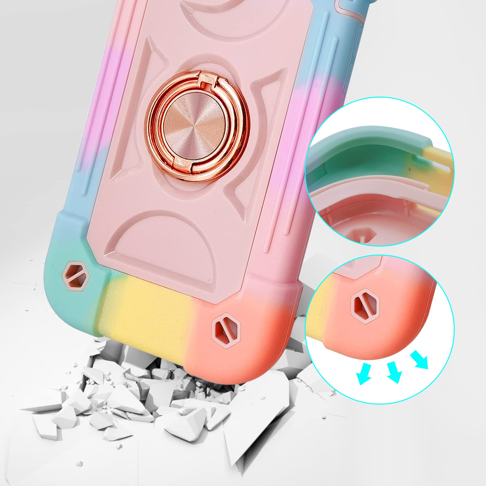 Omio iPhone 12 Pro Max Case (6.7 Inch) - Military Grade Shockproof Phone Cover with Ring Stand & Magnetic Car Mount | Heavy Duty Protection for Women & Men | Rainbow Pink Design | Perfect for Work, Travel & Outdoor Activities